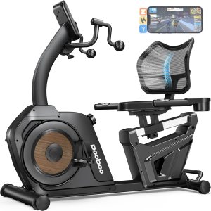 pooboo Recumbent Exercise Bike, Stationary Bikes for Home with Arm Exerciser, Magnetic Recumbent Bike with Ergonomic Backrest & Comfortable Seat, Smart APP, Pulse Sensor, 400LBS Weight Capacity