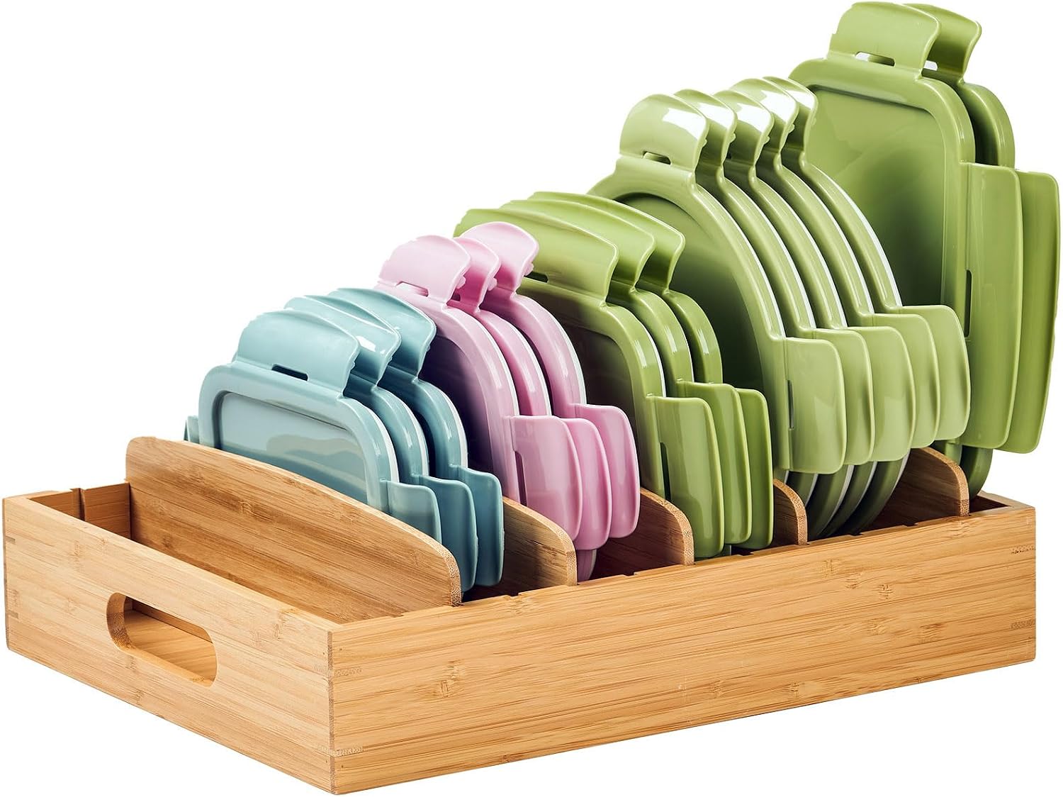 Umilife Kitchen Cabinet Organizer for Food Storage Container Lids, with Adjustable Dividers, Bamboo Drawer Caddy, Box for Kitchen Storage And Organization Umilife Kitchen Cabinet Organizer for Food Storage Container Lids, with Adjustable Dividers, Bamboo Drawer Caddy, Box for Kitchen Storage And Organization