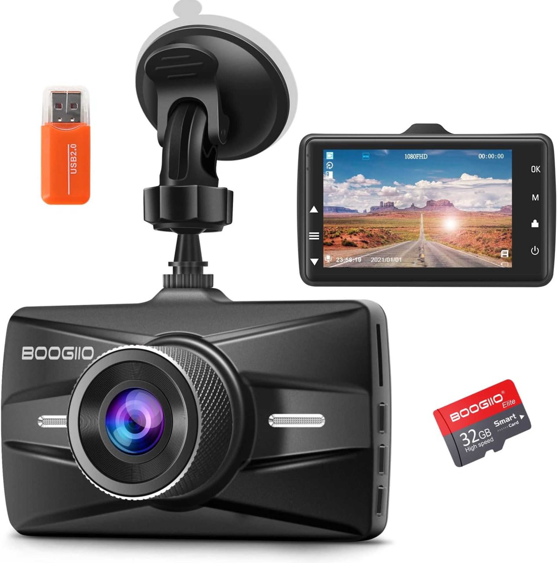 Dash Cam Front with 32G SD Card, BOOGIIO 1080P FHD Car Driving Recorder 3” IPS Screen 170°Wide Angle Dashboard Camera Aluminum Alloy Case, WDR G-Sensor Parking Monitor Loop Recording Motion Detection Dash Cam Front with 32G SD Card, BOOGIIO 1080P FHD Car Driving Recorder 3” IPS Screen 170°Wide Angle Dashboard Camera Aluminum Alloy Case, WDR G-Sensor Parking Monitor Loop Recording Motion Detection