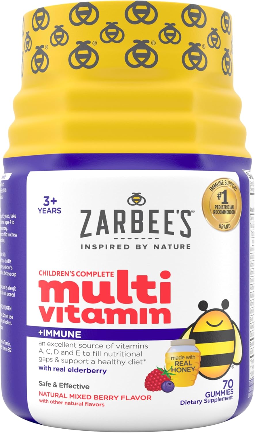 Zarbee’s Complete Kids Multivitamin Gummies + Immune Support, Children Vitamins Gummy with Vitamin A, C, D3, E, B6, B12, Folic Acid & Total B-complex, 70 Count Zarbee’s Complete Kids Multivitamin Gummies + Immune Support, Children Vitamins Gummy with Vitamin A, C, D3, E, B6, B12, Folic Acid & Total B-complex, 70 Count