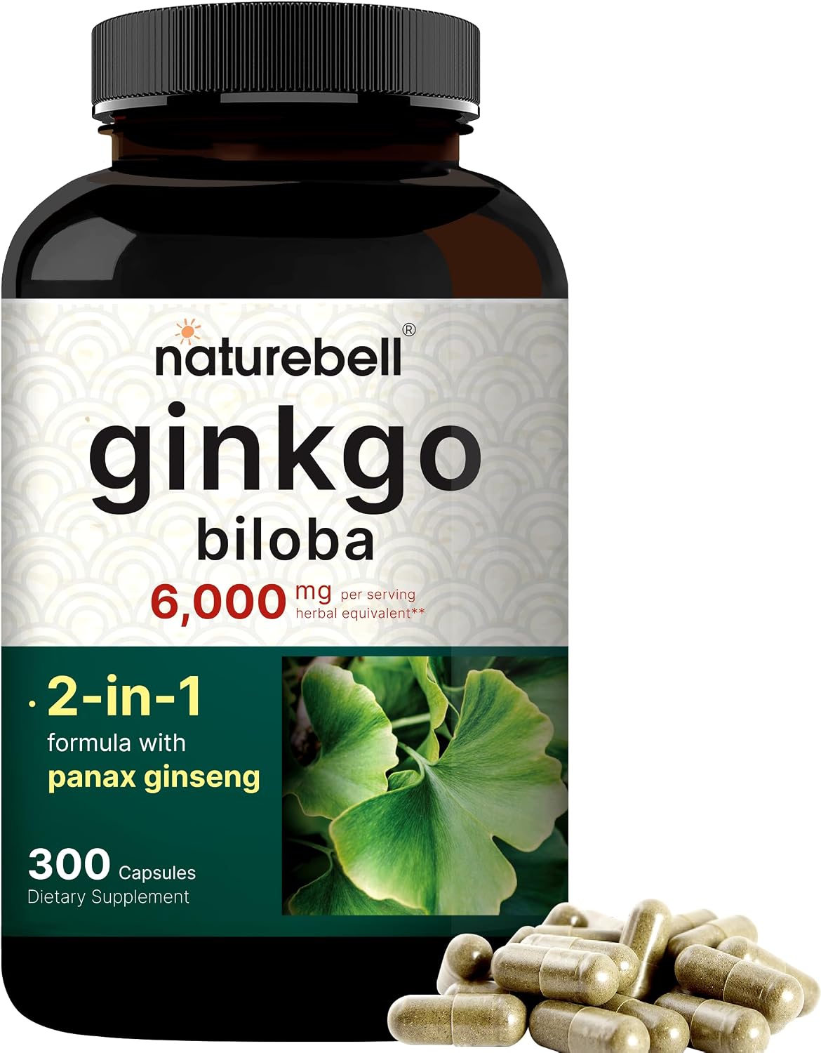 NatureBell Ginkgo Biloba 6,000mg with Panax Ginseng 500mg Per Serving | 300 Capsules – Max Strength Ginko Biloba Extract Supplements – Promotes Memory, Focus, and Brain Health NatureBell Ginkgo Biloba 6,000mg with Panax Ginseng 500mg Per Serving | 300 Capsules – Max Strength Ginko Biloba Extract Supplements – Promotes Memory, Focus, and Brain Health