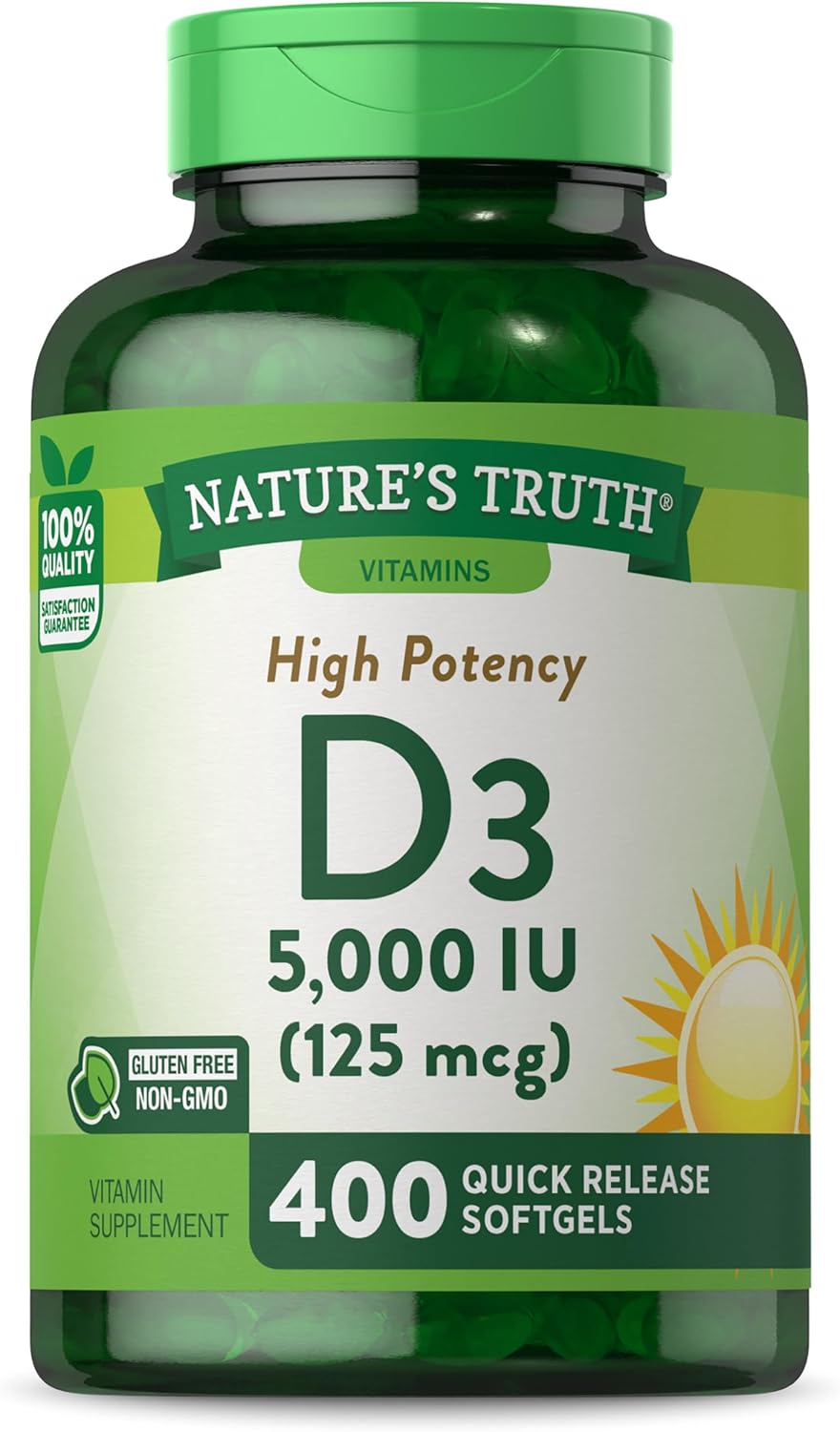 Nature’s Truth Vitamin D3 5000 IU Softgels | 400 Count | High Potency | Non-GMO & Gluten Free Supplement Nature’s Truth Vitamin D3 5000 IU Softgels | 400 Count | High Potency | Non-GMO & Gluten Free Supplement