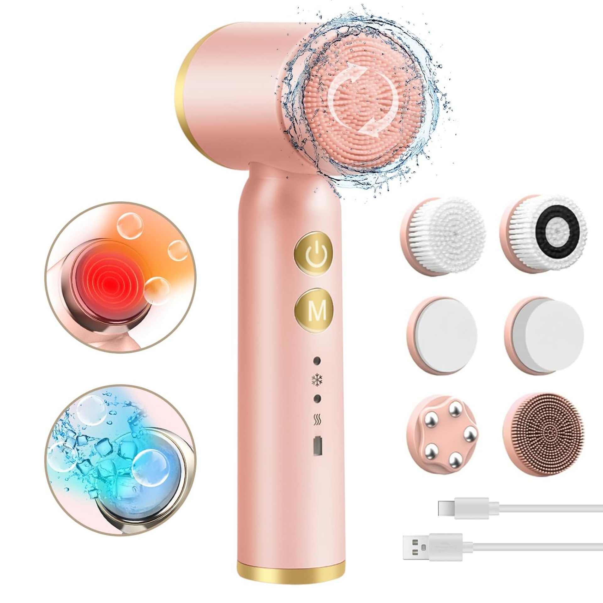 Landmore Facial Cleansing Brush, 8 in 1 Spin Face Wash Brush Rechargable Waterproof Face Scrubber with 6 Brush Heads, 3 Speeds for Deep Cleansing, Exfoliator, Thermal & Cold Massager Skin Care, Pink Landmore Facial Cleansing Brush, 8 in 1 Spin Face Wash Brush Rechargable Waterproof Face Scrubber with 6 Brush Heads, 3 Speeds for Deep Cleansing, Exfoliator, Thermal & Cold Massager Skin Care, Pink