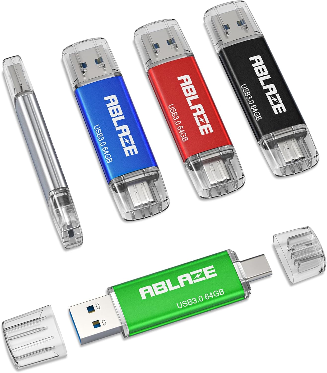 ABLAZE Type C Flash Drive 64GB 5 Pack, Dual USB 3.0+USB C Flash Drive Compatible with iPhone 16/15, Android Smartphone, Computer,Tablet Mac Laptop (5 Pack) ABLAZE Type C Flash Drive 64GB 5 Pack, Dual USB 3.0+USB C Flash Drive Compatible with iPhone 16/15, Android Smartphone, Computer,Tablet Mac Laptop (5 Pack)