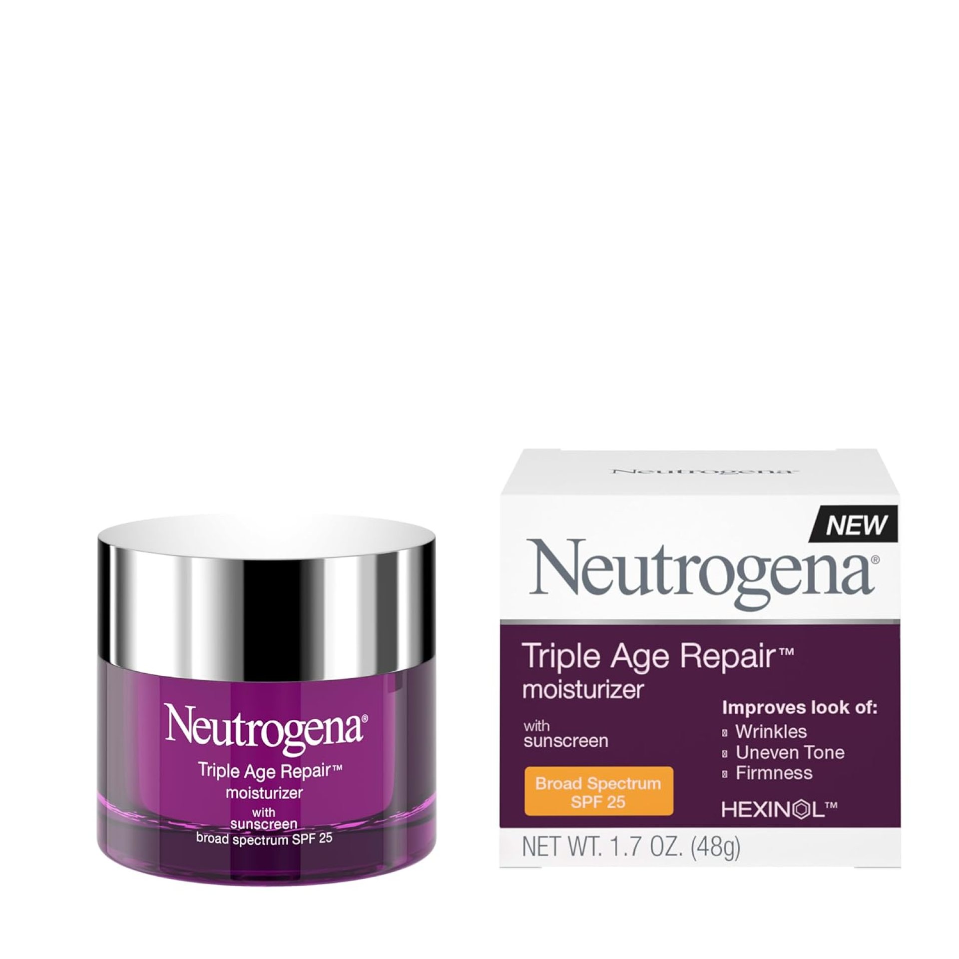 Neutrogena Triple Age Repair Face Moisturizer with SPF 25, 1.7 oz Jar, Anti-Aging Face Cream, SPF Moisturizer & Neck Cream, Anti Wrinkle Lotion for Dark Spots, Glycerin & Shea Butter Neutrogena Triple Age Repair Face Moisturizer with SPF 25, 1.7 oz Jar, Anti-Aging Face Cream, SPF Moisturizer & Neck Cream, Anti Wrinkle Lotion for Dark Spots, Glycerin & Shea Butter