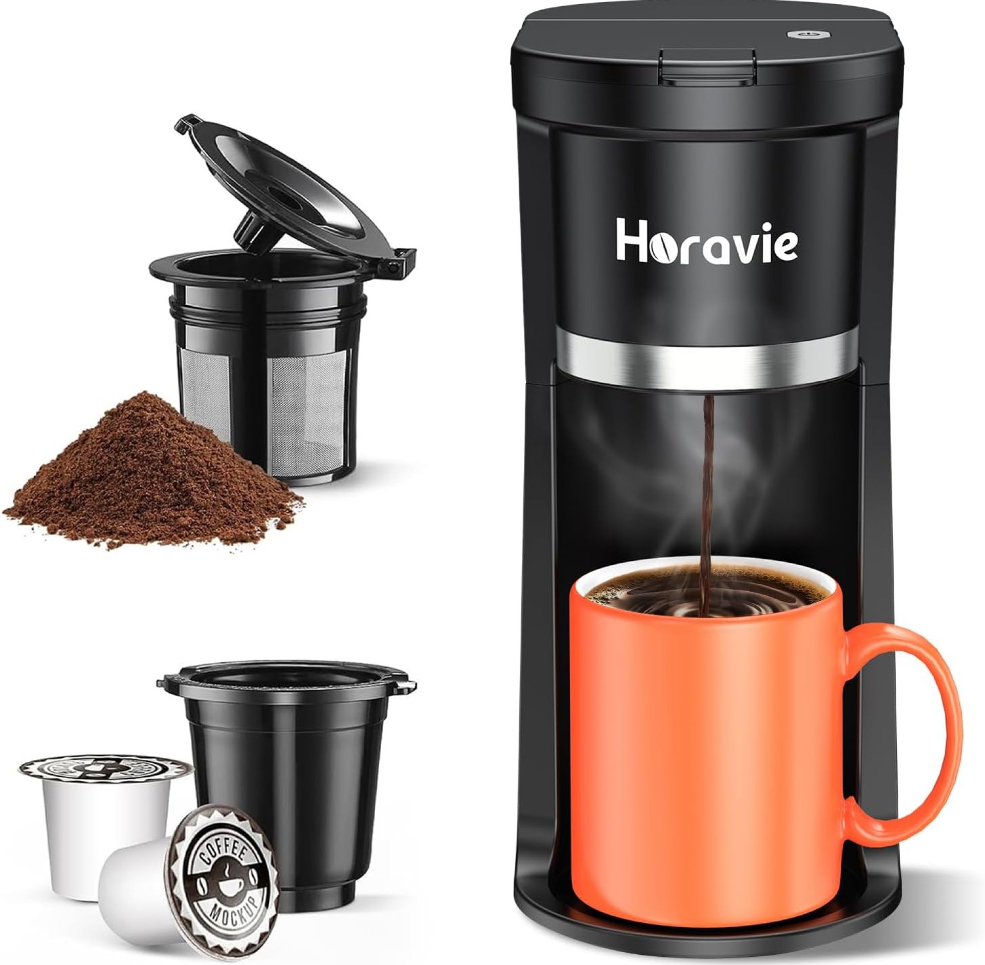 Small Single Serve Coffee Maker, Fast Brew One Cup Coffee Machine for K Cup and Grounds, 6 to 12 oz. Brew Sizes, Capsule Coffee Machine with Descaling Reminder and Viewing Tank, Black Small Single Serve Coffee Maker, Fast Brew One Cup Coffee Machine for K Cup and Grounds, 6 to 12 oz. Brew Sizes, Capsule Coffee Machine with Descaling Reminder and Viewing Tank, Black