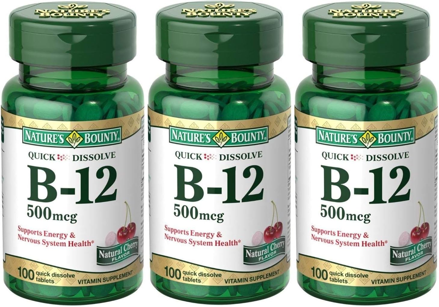 Nature’s Bounty B-12 Quick Dissolve Tablets 500 Mcg, 300 Tablets (3 X 100 Count Bottles) Nature’s Bounty B-12 Quick Dissolve Tablets 500 Mcg, 300 Tablets (3 X 100 Count Bottles)