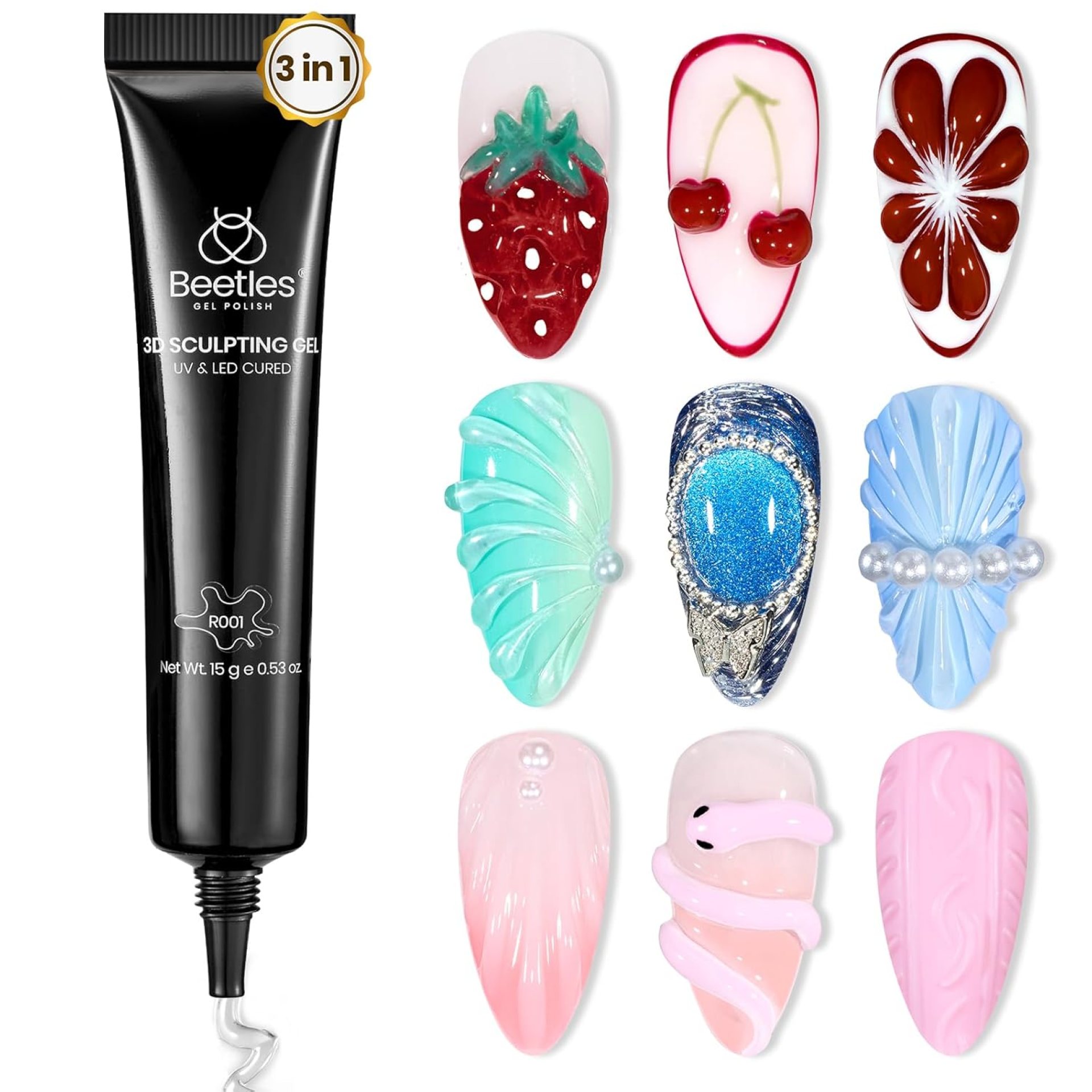 Beetles Sculpting Gel 3D Gel Nail Art Design – 3 in 1 Clear No Wipe Nail Polish Rhinestone Nail Art Glue for Nail Gems Diamond Jewelry Manicure Beetles Sculpting Gel 3D Gel Nail Art Design – 3 in 1 Clear No Wipe Nail Polish Rhinestone Nail Art Glue for Nail Gems Diamond Jewelry Manicure