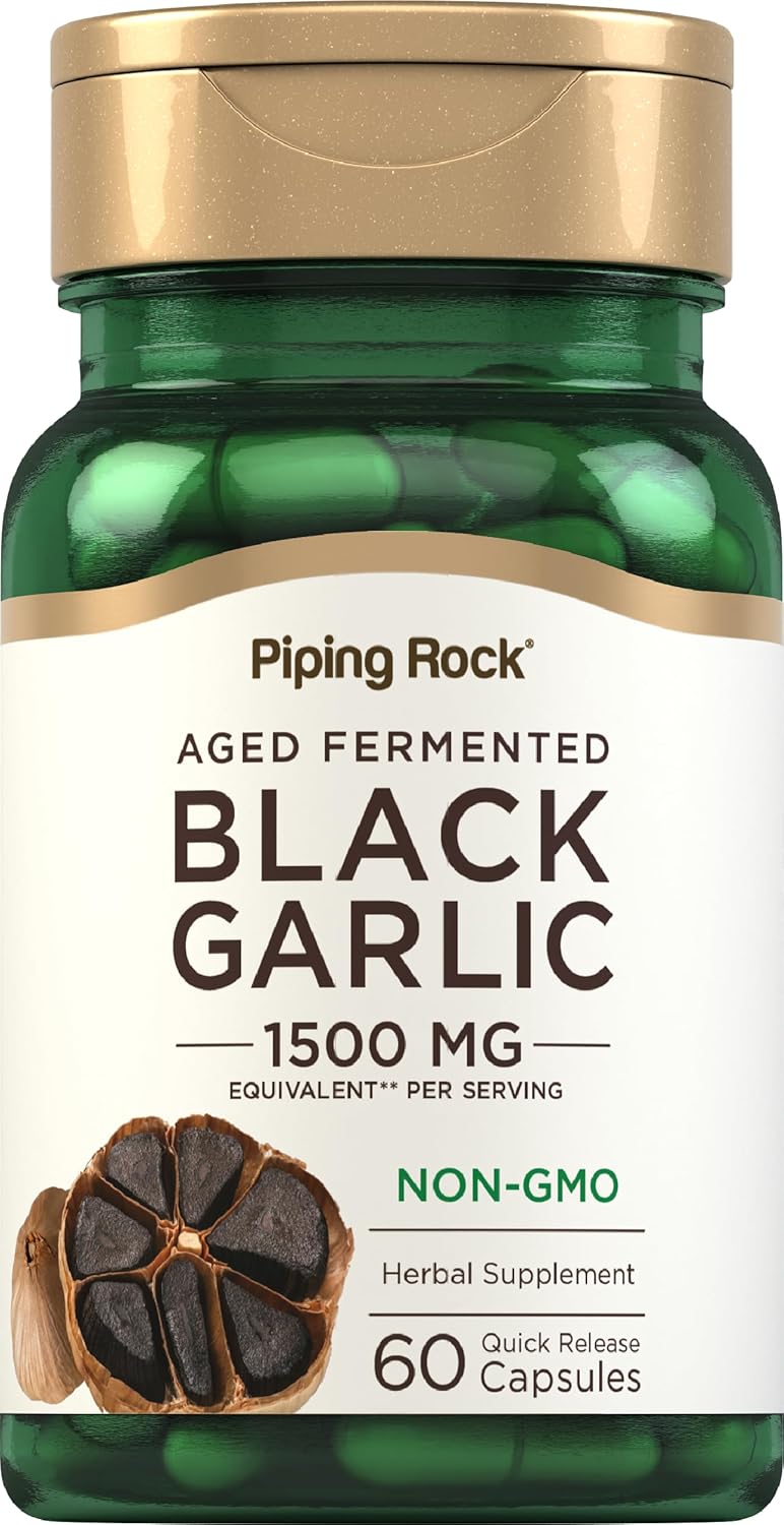 Piping Rock Black Garlic Capsules 1500mg | 60 Count | Aged and Fermented | Non-GMO, Gluten Free Piping Rock Black Garlic Capsules 1500mg | 60 Count | Aged and Fermented | Non-GMO, Gluten Free