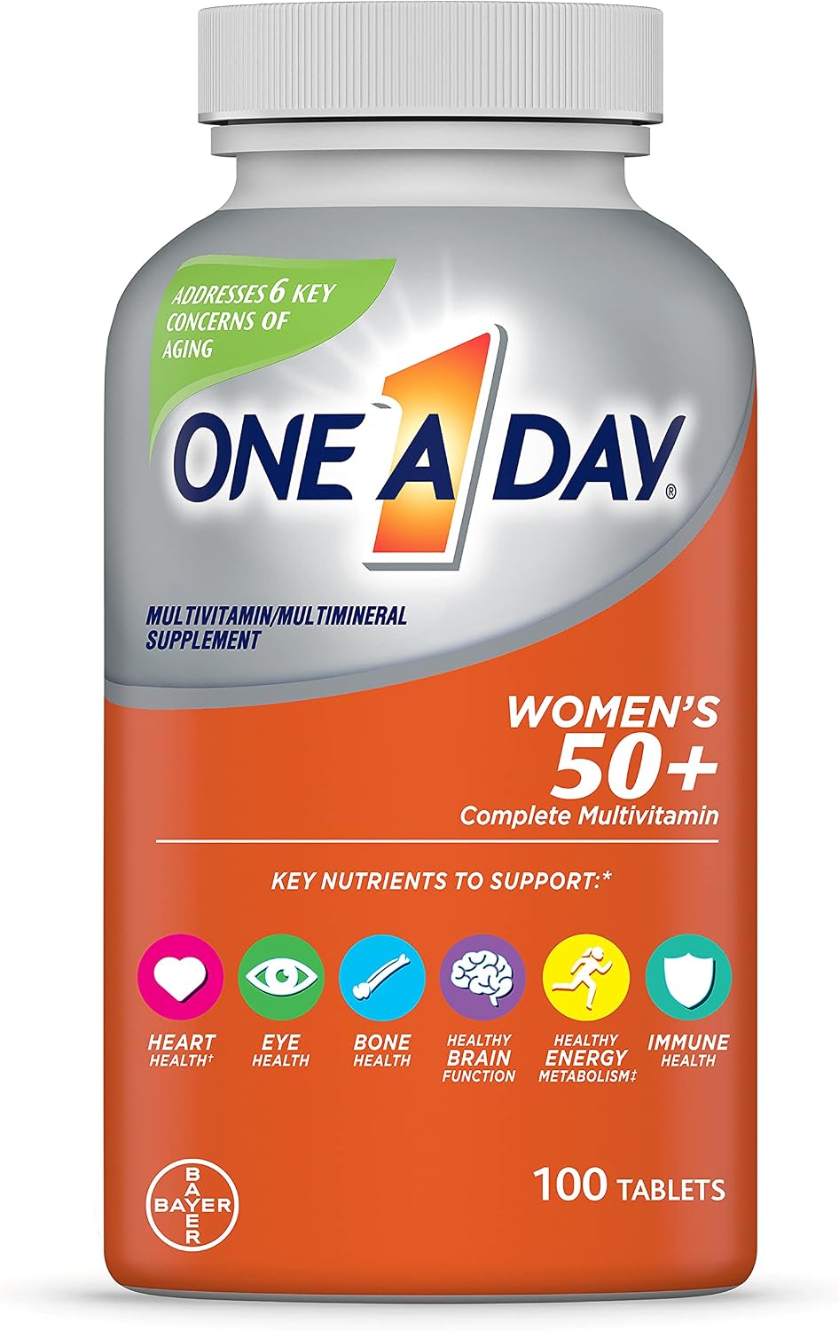 One A Day Women’s 50+ Multivitamins, Multivitamin for Women with Vitamin A, C, D, E and Zinc for Immune Health Support*, Calcium & more, 100 count One A Day Women’s 50+ Multivitamins, Multivitamin for Women with Vitamin A, C, D, E and Zinc for Immune Health Support*, Calcium & more, 100 count