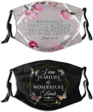 2PCS Jesus Waymaker Face Mask with 4 Filters,Christian Mask Reusable Washable Balaclavas for Women Man Youth