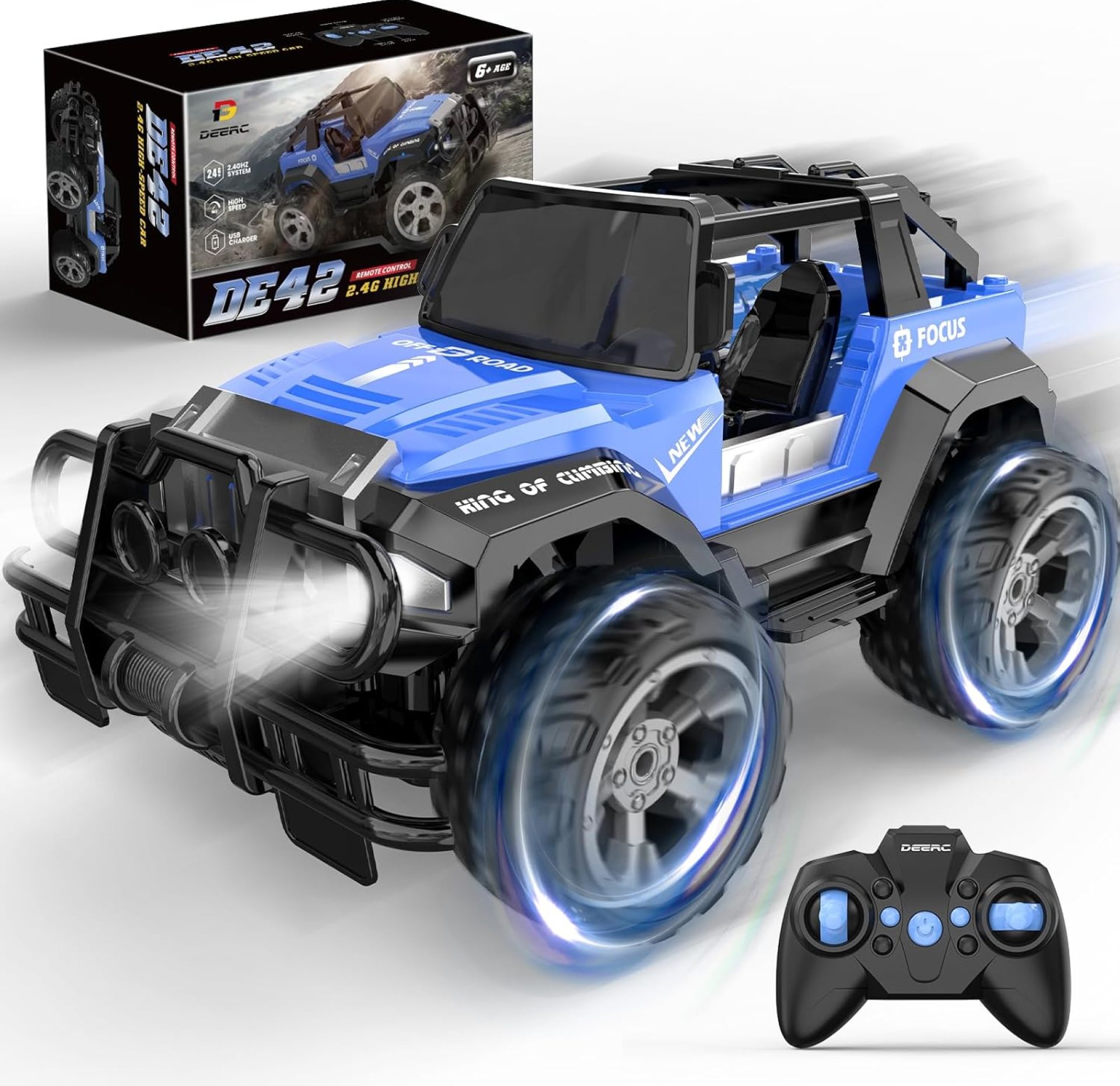 DEERC DE42 Remote Control Car RC Racing Cars,1:18 Scale 80 Min Play 2.4Ghz LED Light Auto Mode Off Road RC Trucks with Storage Case,All Terrain SUV Cars Toys Gifts for Boys Kids Girls Teens,Blue DEERC DE42 Remote Control Car RC Racing Cars,1:18 Scale 80 Min Play 2.4Ghz LED Light Auto Mode Off Road RC Trucks with Storage Case,All Terrain SUV Cars Toys Gifts for Boys Kids Girls Teens,Blue