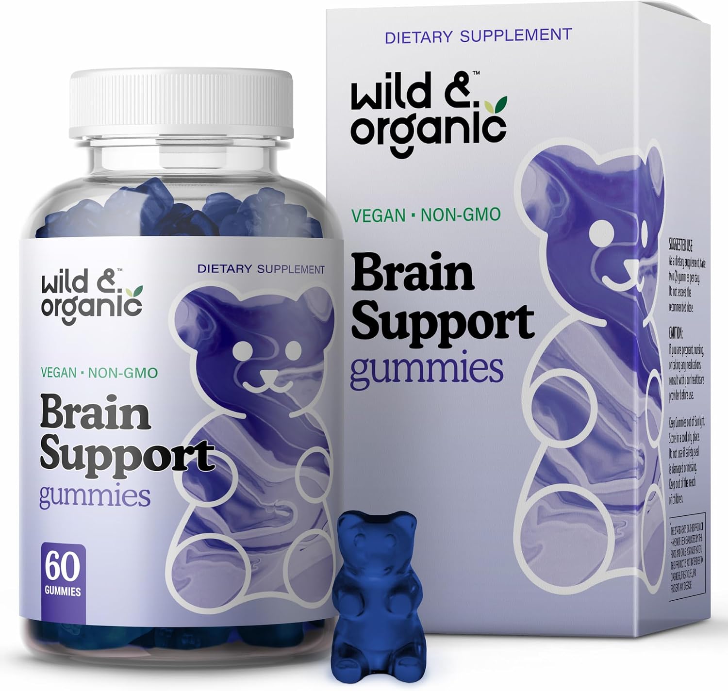 Wild & Organic Brain Support Gummies – Focus Supplement w/Ashwagandha Root, Vitamin B12, Ginkgo Biloba, Bacopa – Vegan Chews for Clarity & Productivity – 60 Brain Gummies Wild & Organic Brain Support Gummies – Focus Supplement w/Ashwagandha Root, Vitamin B12, Ginkgo Biloba, Bacopa – Vegan Chews for Clarity & Productivity – 60 Brain Gummies