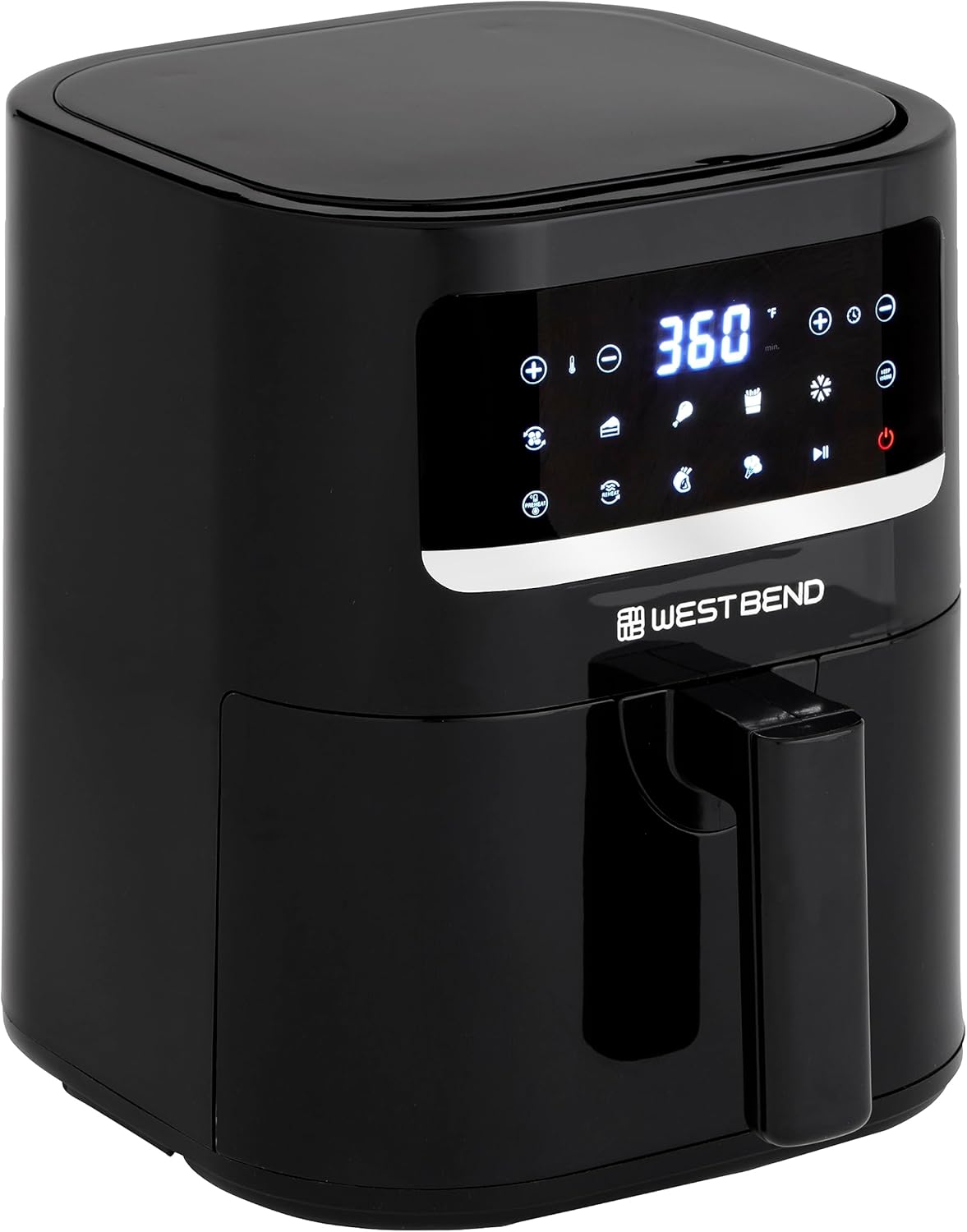 West Bend Compact Air Fryer 5-Quart Capacity with Digital Controls LCD Display and 10 Cooking Presets with Shake Reminder, Nonstick Frying Basket, 1500-Watts, Black West Bend Compact Air Fryer 5-Quart Capacity with Digital Controls LCD Display and 10 Cooking Presets with Shake Reminder, Nonstick Frying Basket, 1500-Watts, Black