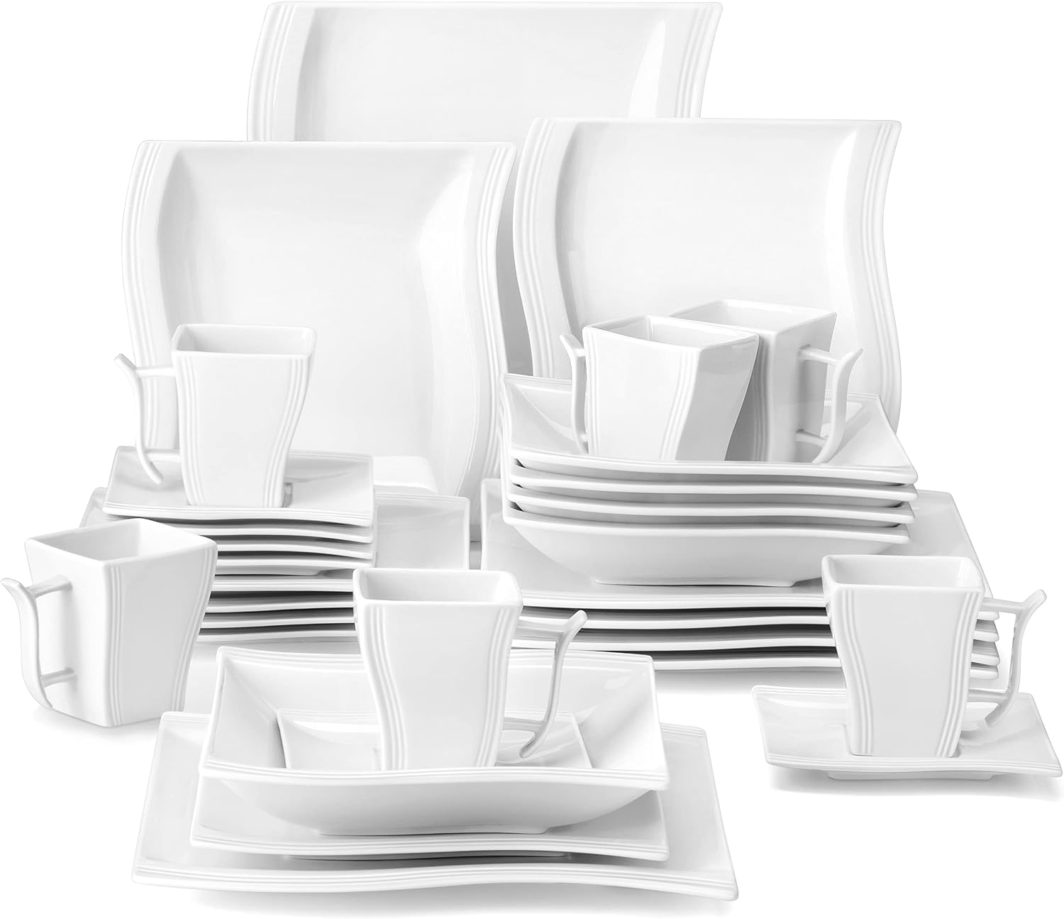 MALACASA Ivory White Dinnerware Sets, 30-Piece Porcelain Plates and Bowls Sets, Modern Dish Set for 6, Square Plates Dinnerware Set Kitchen Dishware Sets, Microwave and Dishwasher Safe, Series Flora MALACASA Ivory White Dinnerware Sets, 30-Piece Porcelain Plates and Bowls Sets, Modern Dish Set for 6, Square Plates Dinnerware Set Kitchen Dishware Sets, Microwave and Dishwasher Safe, Series Flora