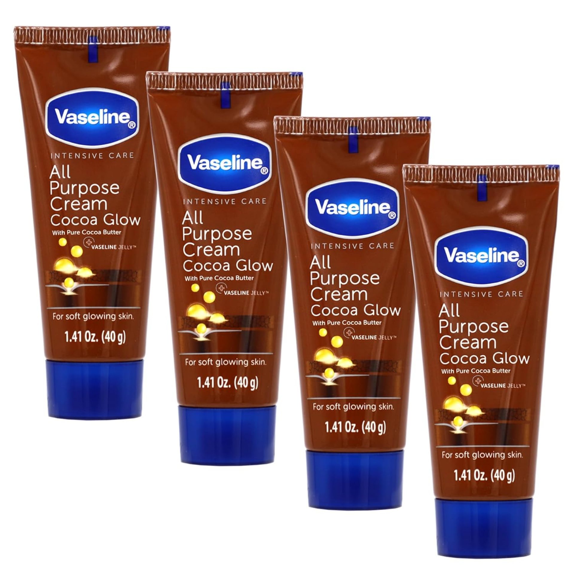 Vaseline All Purpose Cream Cocoa Glow, with Pure Cocoa Butter, 4-Pack, 1.41 FL Oz Each, 4 Tubes Vaseline All Purpose Cream Cocoa Glow, with Pure Cocoa Butter, 4-Pack, 1.41 FL Oz Each, 4 Tubes