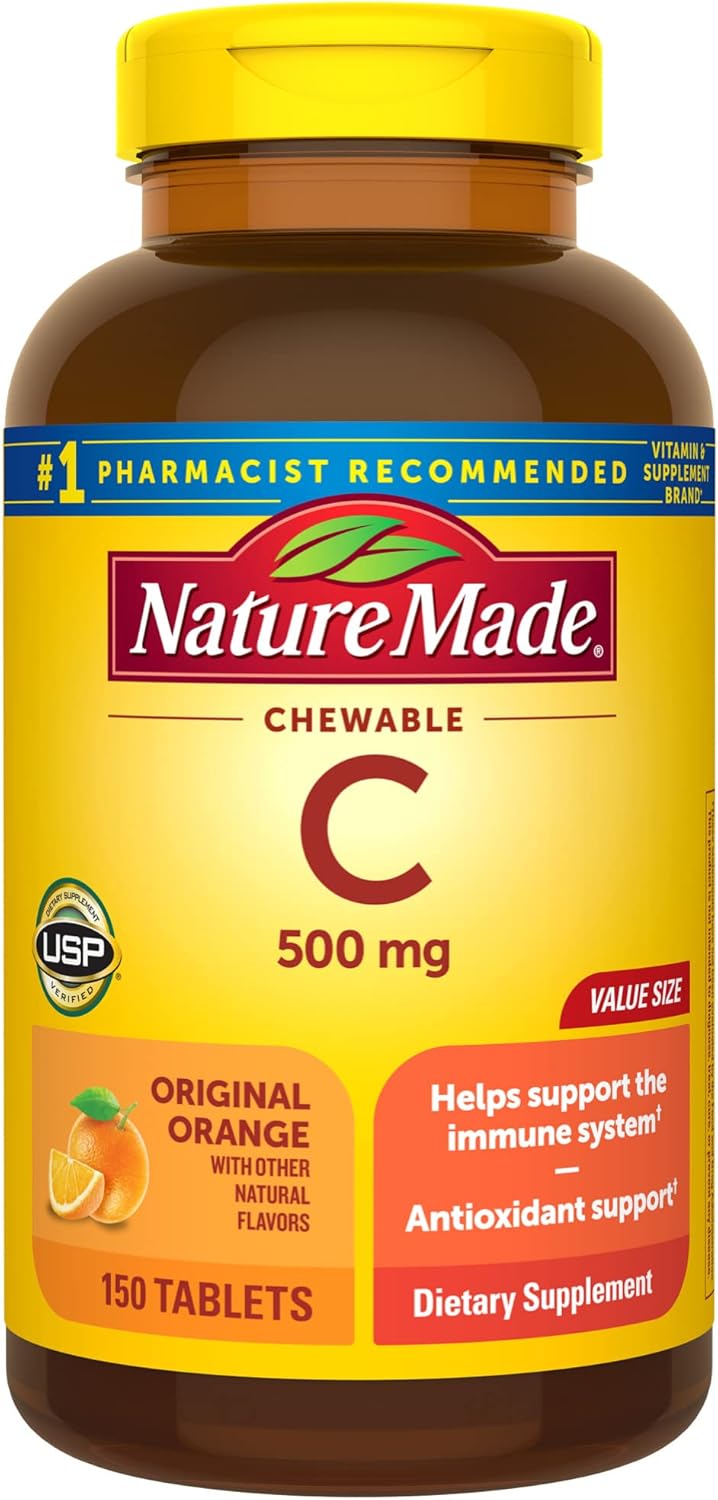 Nature Made Chewable Vitamin C 500 mg, Dietary Supplement for Immune Support, 150 Tablets, 150 Day Supply Nature Made Chewable Vitamin C 500 mg, Dietary Supplement for Immune Support, 150 Tablets, 150 Day Supply