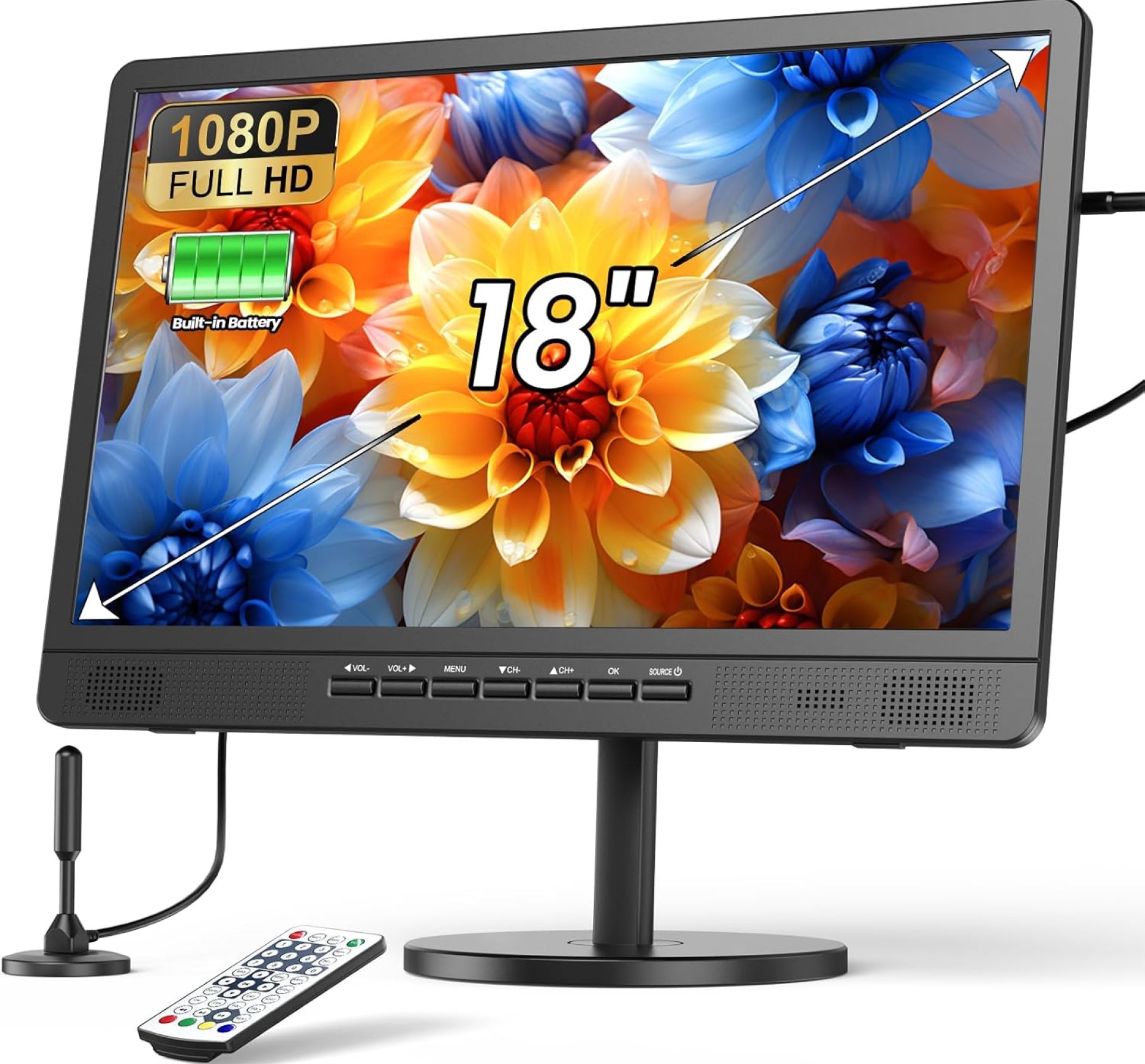 NORTHING 18 inch Small TV with Antenna, Portable TV with 6500mAh Rechargeable, Operated T V with Round Stand for Outdoor Camping Bedroom Kitchen NORTHING 18 inch Small TV with Antenna, Portable TV with 6500mAh Rechargeable, Operated T V with Round Stand for Outdoor Camping Bedroom Kitchen