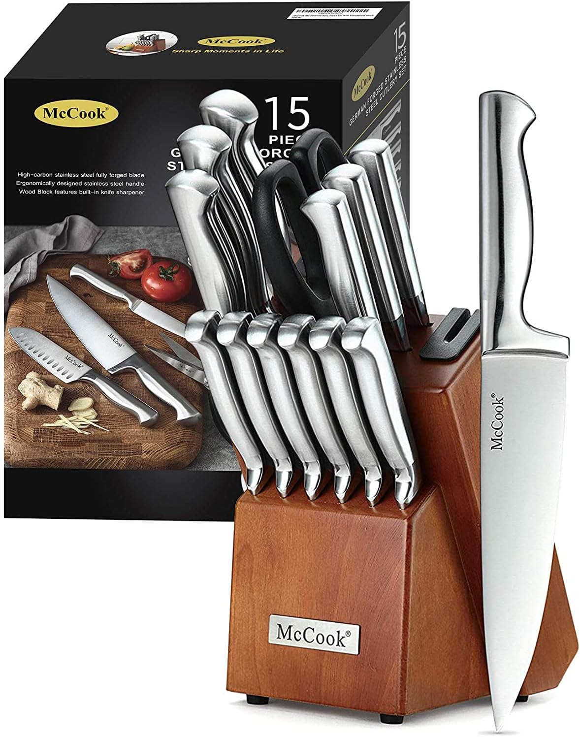 McCook® Knife Sets, German Stainless Steel Kitchen Knife Block Sets with Built-in Sharpener McCook® Knife Sets, German Stainless Steel Kitchen Knife Block Sets with Built-in Sharpener