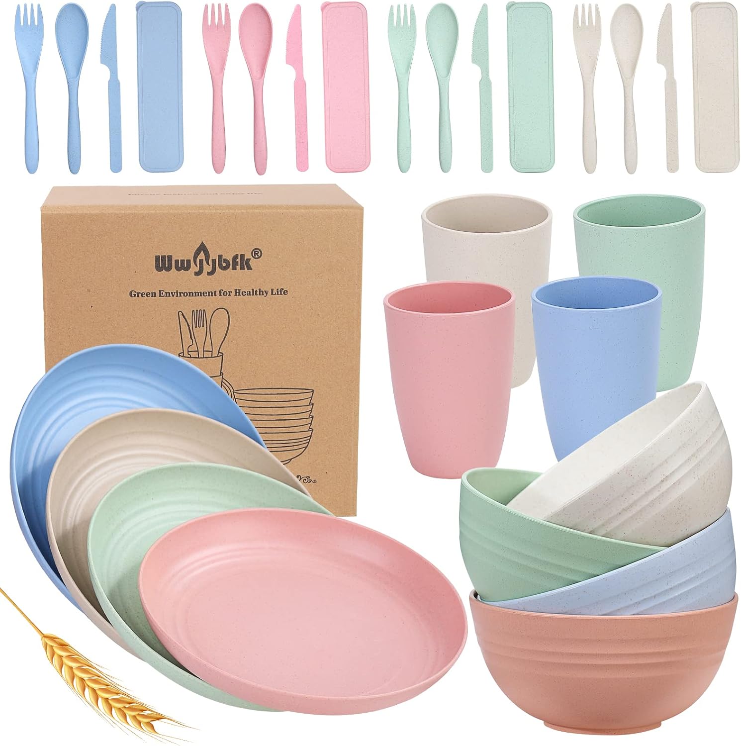 Wheat Straw Dinnerware Sets for 4, Wheat Straw Plates and Bowls Sets Kitchen Dishes 28pcs College Dorm Room Essentials Cutlery Set Microwave Safe (Colorful) Wheat Straw Dinnerware Sets for 4, Wheat Straw Plates and Bowls Sets Kitchen Dishes 28pcs College Dorm Room Essentials Cutlery Set Microwave Safe (Colorful)