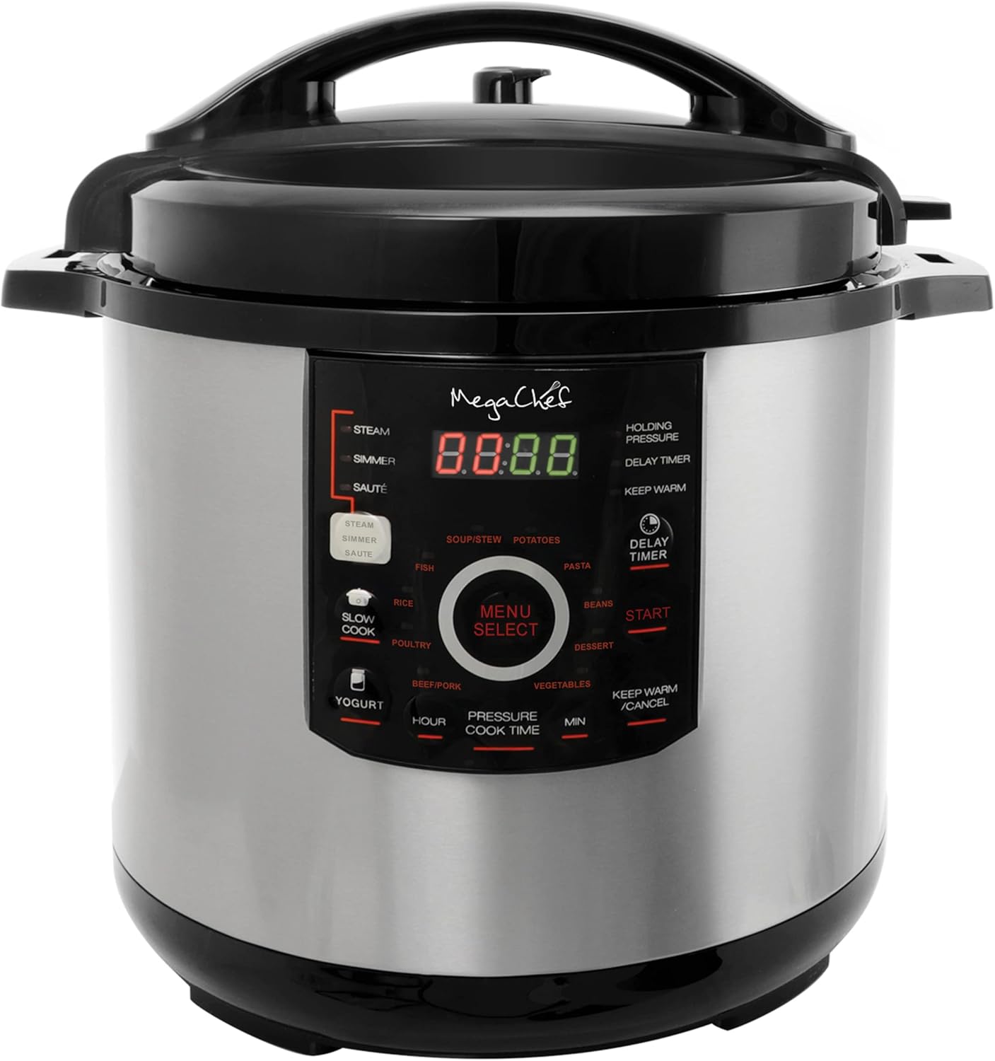 MegaChef 12 Quart Digital Pressure Cooker with 15 Preset Options and Glass Lid, Silver MegaChef 12 Quart Digital Pressure Cooker with 15 Preset Options and Glass Lid, Silver