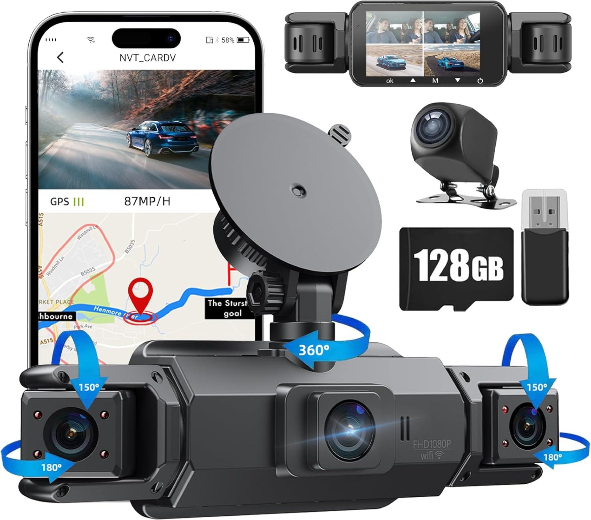 360 Dash Cam Front and Rear,4 Channel Dash Cam 2025,2.5K+1080Px3 Dash Camera for Cars 24/7 Night Vision,360 Car Camera Built-in GPS,5G WiFi,Loop Recording,Parking Mode Free 128GB Card 360 Dash Cam Front and Rear,4 Channel Dash Cam 2025,2.5K+1080Px3 Dash Camera for Cars 24/7 Night Vision,360 Car Camera Built-in GPS,5G WiFi,Loop Recording,Parking Mode Free 128GB Card