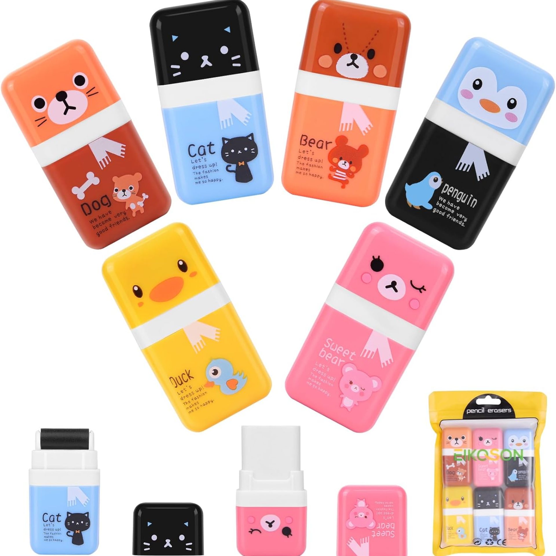 6 Pack of Pencil Erasers, Kids Eraser with Roller and Cover, Fun and Cute Animal Themed Eraser, Great Gift for Kid of Cute School Supplies 6 Pack of Pencil Erasers, Kids Eraser with Roller and Cover, Fun and Cute Animal Themed Eraser, Great Gift for Kid of Cute School Supplies
