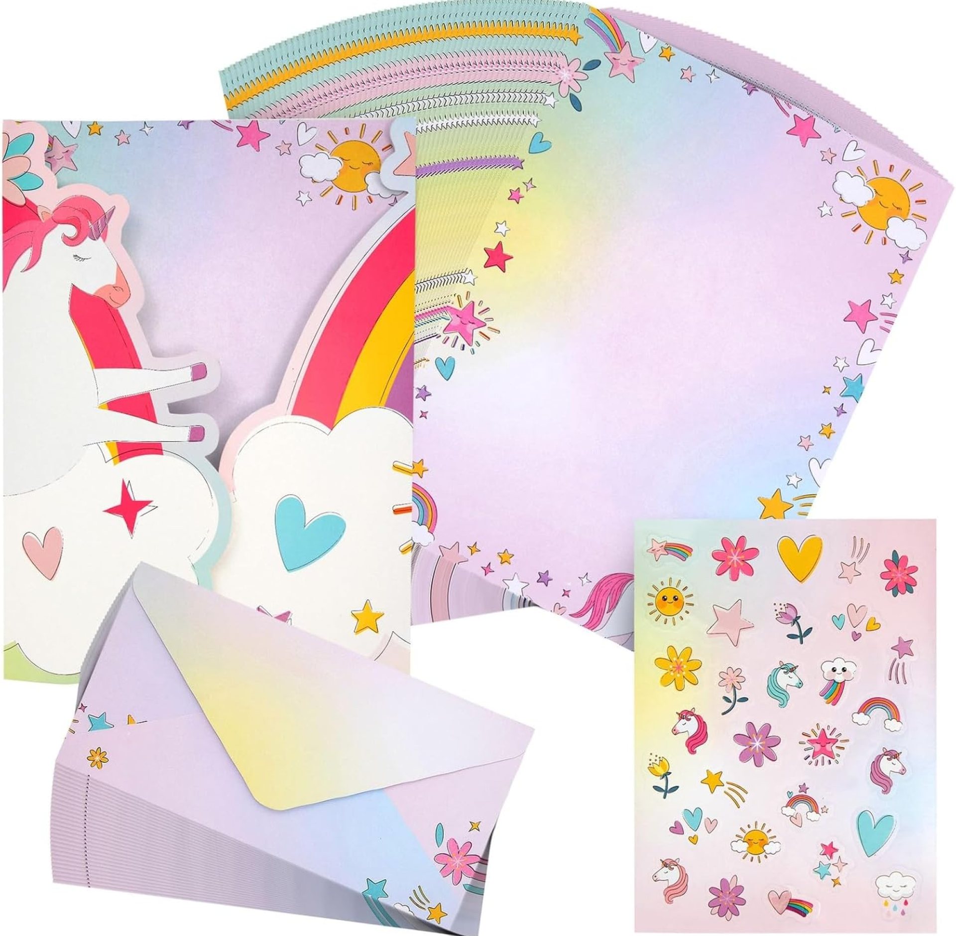 92 Piece Unicorn Stationery Set for Kids, Girls, with 60 Stationery Sheets, 30 Envelopes, Pocket Folder, Sticker Sheet (7.25 x 10.2 In), Ages 3-14 92 Piece Unicorn Stationery Set for Kids, Girls, with 60 Stationery Sheets, 30 Envelopes, Pocket Folder, Sticker Sheet (7.25 x 10.2 In), Ages 3-14