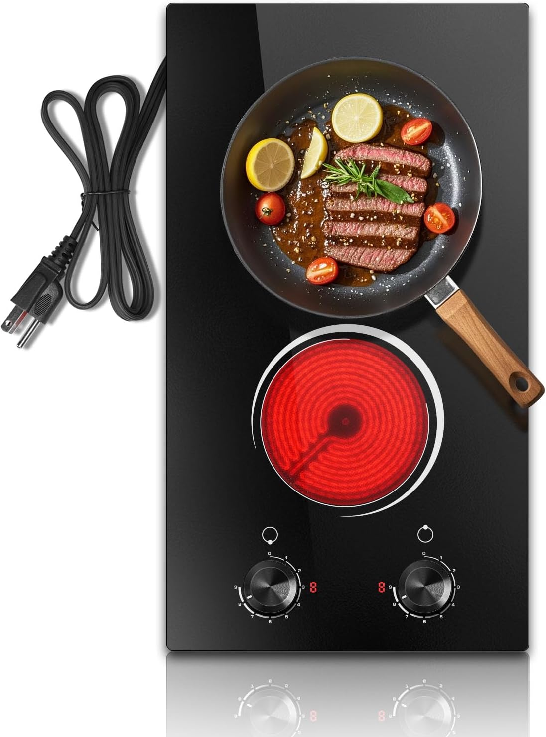 2 Burner Electric Cooktop 110V, 12 Inch Electric Cook Top Plug in, 2000W Electrics Stove with Knob Control, Countertop & Built-in Ceramic Stovetop, 9 Heating Level, Residual Heat Indicator 2 Burner Electric Cooktop 110V, 12 Inch Electric Cook Top Plug in, 2000W Electrics Stove with Knob Control, Countertop & Built-in Ceramic Stovetop, 9 Heating Level, Residual Heat Indicator