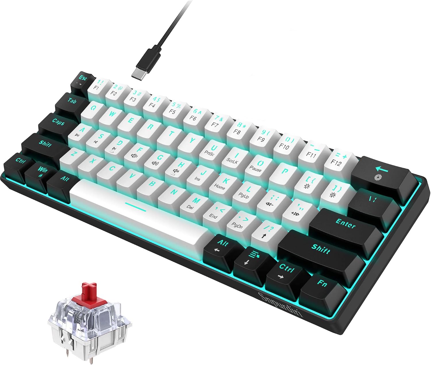 Snpurdiri 60% Wired Mechanical Gaming Keyboard, Ice Blue LED Backlit 61 Keys Mini Wired Office Keyboard for Windows Laptop PC Mac (Black-White, Red Switches) Snpurdiri 60% Wired Mechanical Gaming Keyboard, Ice Blue LED Backlit 61 Keys Mini Wired Office Keyboard for Windows Laptop PC Mac (Black-White, Red Switches)