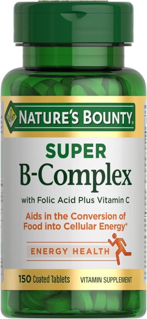 Nature’s Bounty Super B Complex Vitamins with Vitamin C & Folic Acid, Vitamins for Immune & Cellular Energy Support, 150 Tablets
