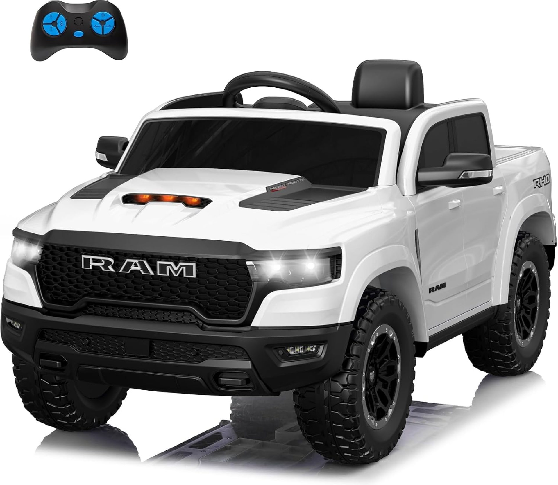 Licensed Ram 1500 Ride on Toys for Kids 4-8, 12V Ride-on Electric Car for Kids with Remote Control, Battery Powered with Car Key/Gear Selector, LED Light/Music/MP3, Back Storage (White) Licensed Ram 1500 Ride on Toys for Kids 4-8, 12V Ride-on Electric Car for Kids with Remote Control, Battery Powered with Car Key/Gear Selector, LED Light/Music/MP3, Back Storage (White)