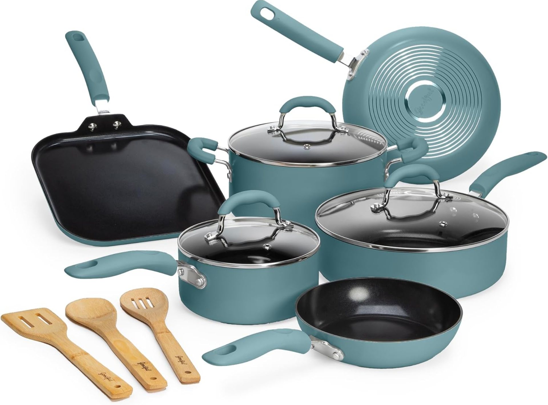Goodful Ceramic Nonstick Pots and Pans Set, Premium Ceramic Coating Made without PFOA, PTFE or PFAS, Dishwasher Safe, 12-Piece, Turquoise Goodful Ceramic Nonstick Pots and Pans Set, Premium Ceramic Coating Made without PFOA, PTFE or PFAS, Dishwasher Safe, 12-Piece, Turquoise