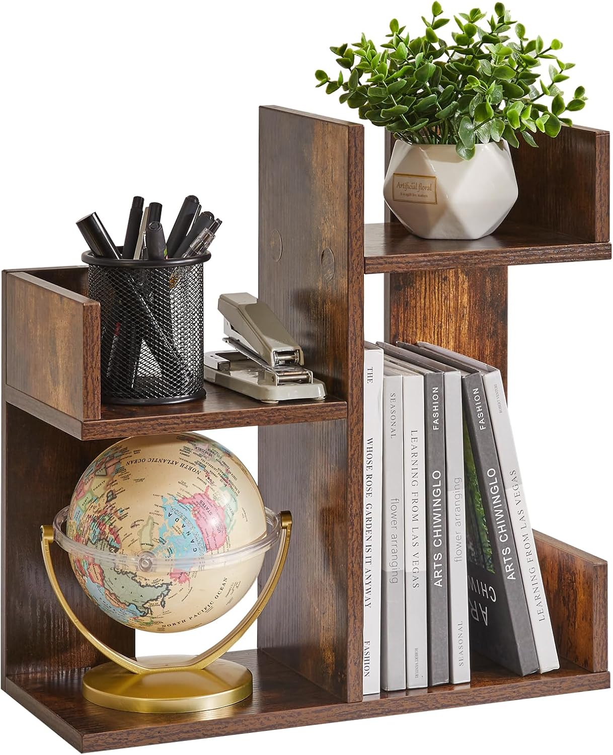 Book Display Shelf Small Desk Organizer, Desk Top Storage Organizer, Cookbook Storage Kitchen Counter Shelf, Tabletop Plant Shelf Stand Rustic Brown YD-DSR002H Book Display Shelf Small Desk Organizer, Desk Top Storage Organizer, Cookbook Storage Kitchen Counter Shelf, Tabletop Plant Shelf Stand Rustic Brown YD-DSR002H