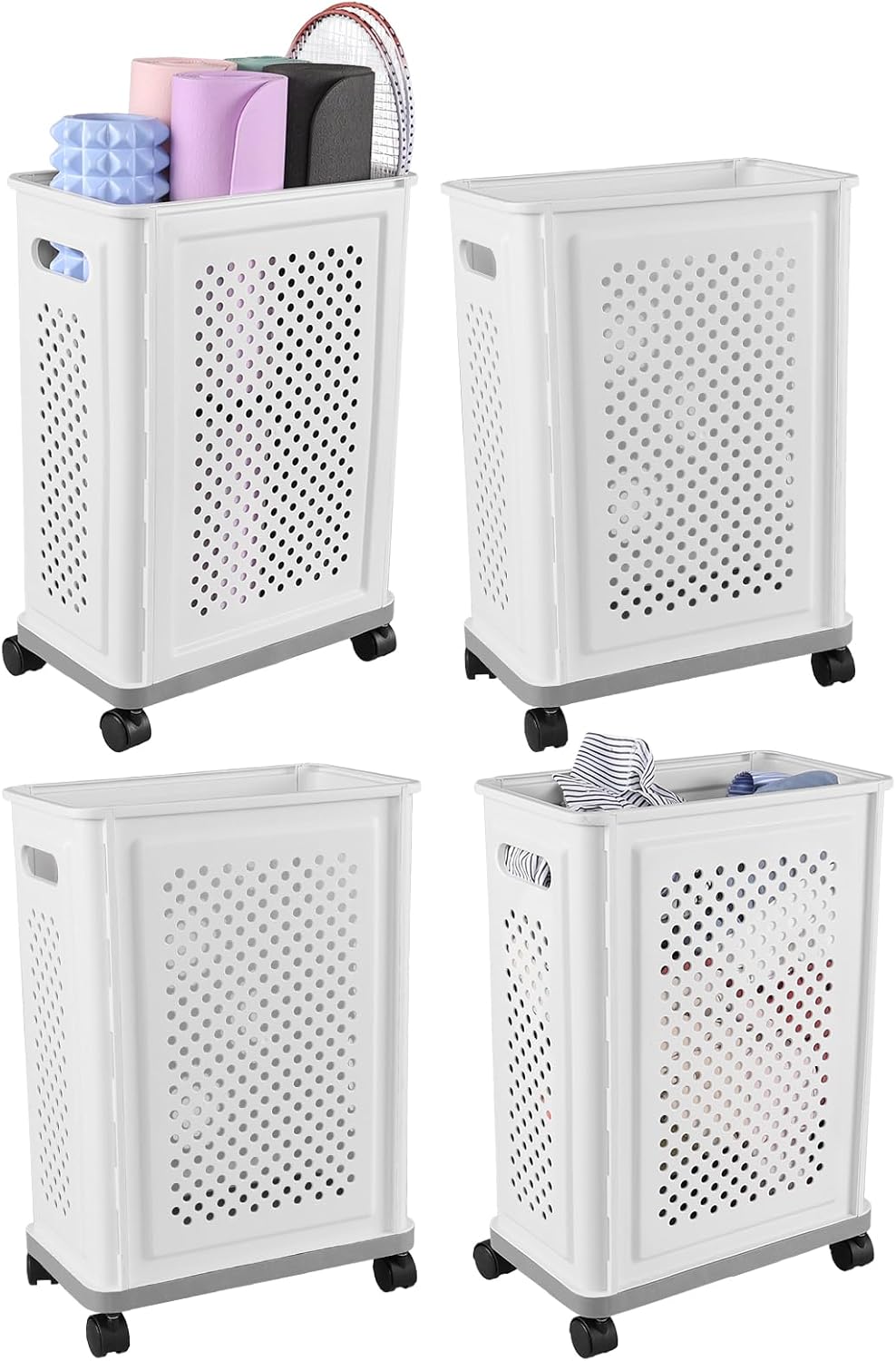 Farmoon White Yoga Mat Storage Bins with Wheels, Slim Tall Home Gym Plastic Storage Baskets, 4 Pack Farmoon White Yoga Mat Storage Bins with Wheels, Slim Tall Home Gym Plastic Storage Baskets, 4 Pack