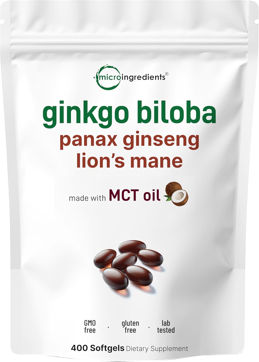 Micro Ingredients Ginkgo Biloba & Ginseng 5,600mg Equivalent, 400 Softgels | 6 Month Supply | Triple Strength Ginko Biloba & Lions Mane Memory Supplement for Brain, Mood & Cognitive Health Micro Ingredients Ginkgo Biloba & Ginseng 5,600mg Equivalent, 400 Softgels | 6 Month Supply | Triple Strength Ginko Biloba & Lions Mane Memory Supplement for Brain, Mood & Cognitive Health