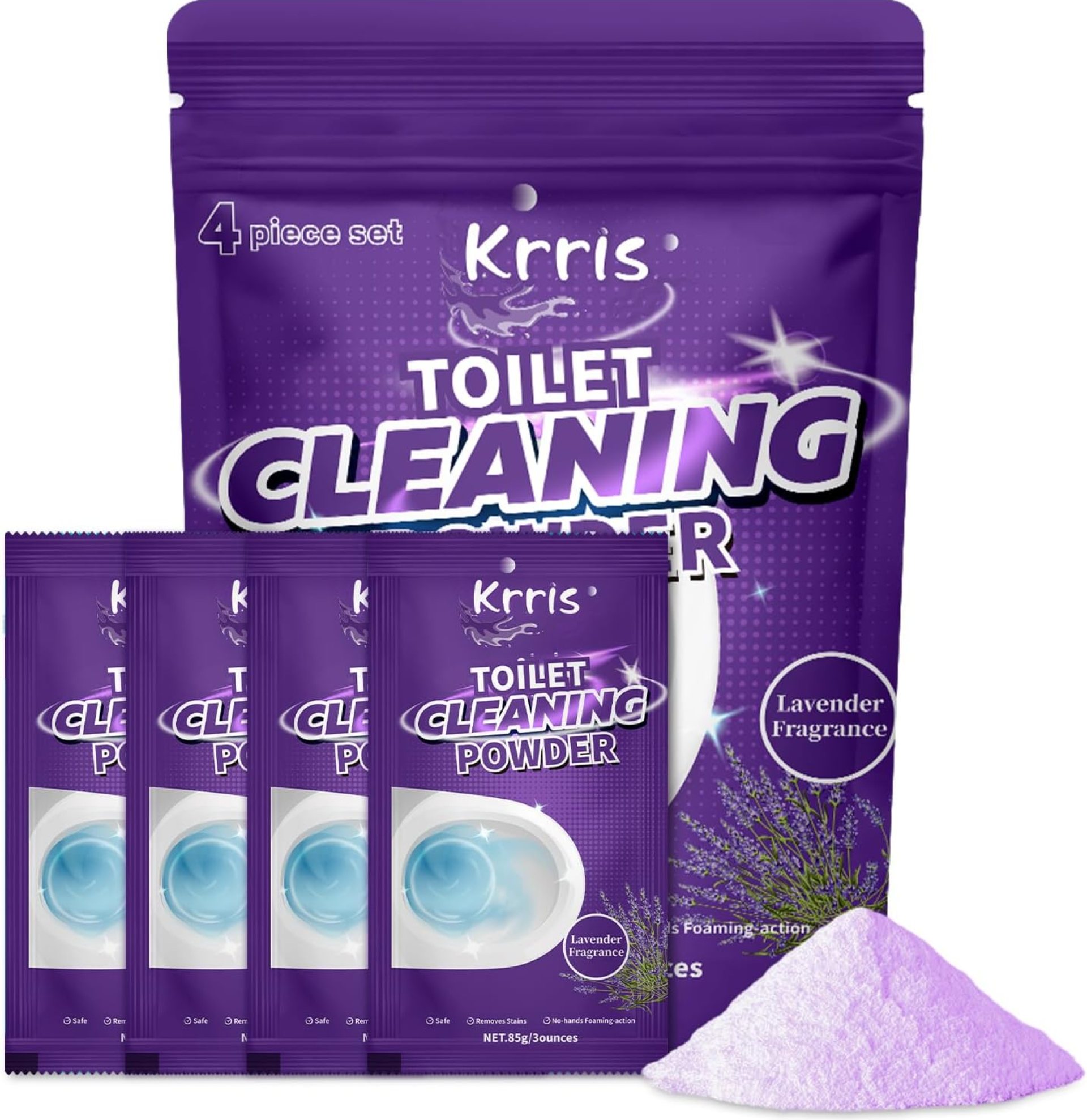 Foaming Toilet Bowl Cleaner Powder – Self-Activating Toilet Cleaner for Stubborn Stains & Limescale, Deep Cleaning Foam with Lavender Fragrance, Safe Toilet Cleaning Supplies (4 Packs × 3 oz) Foaming Toilet Bowl Cleaner Powder – Self-Activating Toilet Cleaner for Stubborn Stains & Limescale, Deep Cleaning Foam with Lavender Fragrance, Safe Toilet Cleaning Supplies (4 Packs × 3 oz)