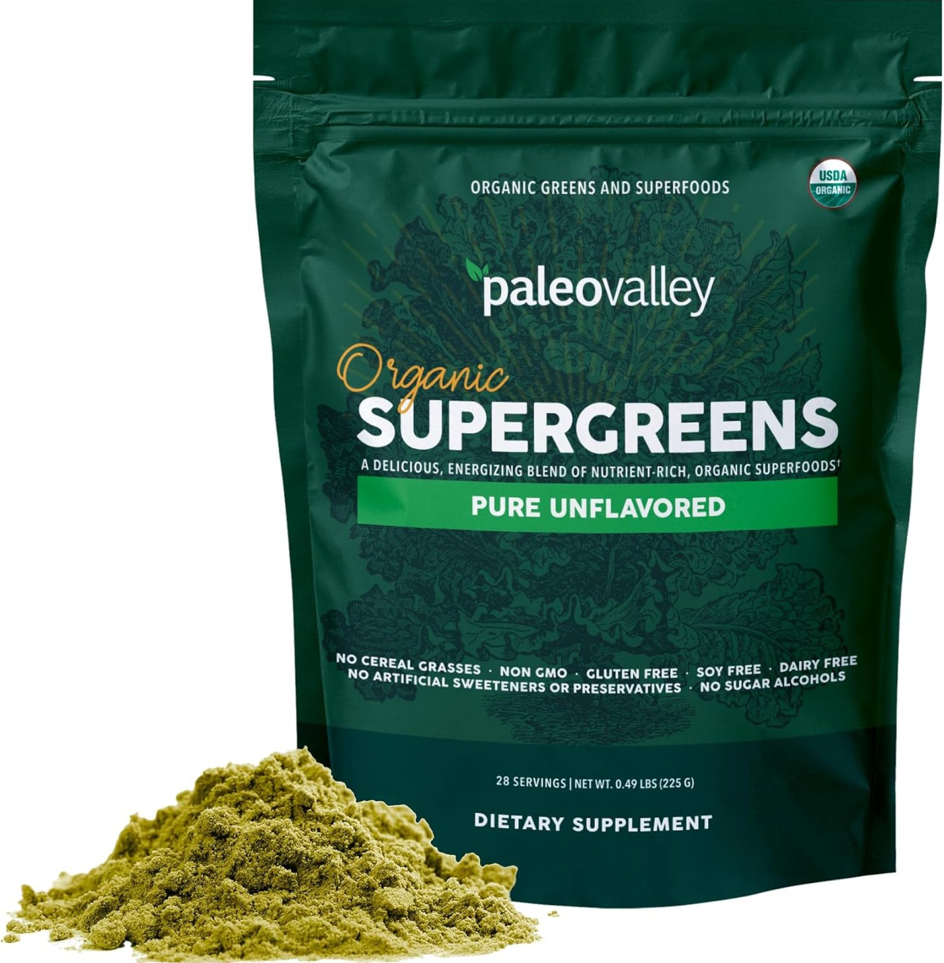 Paleovalley Organic Supergreens Powder – 23 Superfoods with Prebiotic Fiber for Energy and Immunity Support – No Cereal Grasses for Maximum Absorption – Pure Unflavored, 30 Servings Paleovalley Organic Supergreens Powder – 23 Superfoods with Prebiotic Fiber for Energy and Immunity Support – No Cereal Grasses for Maximum Absorption – Pure Unflavored, 30 Servings