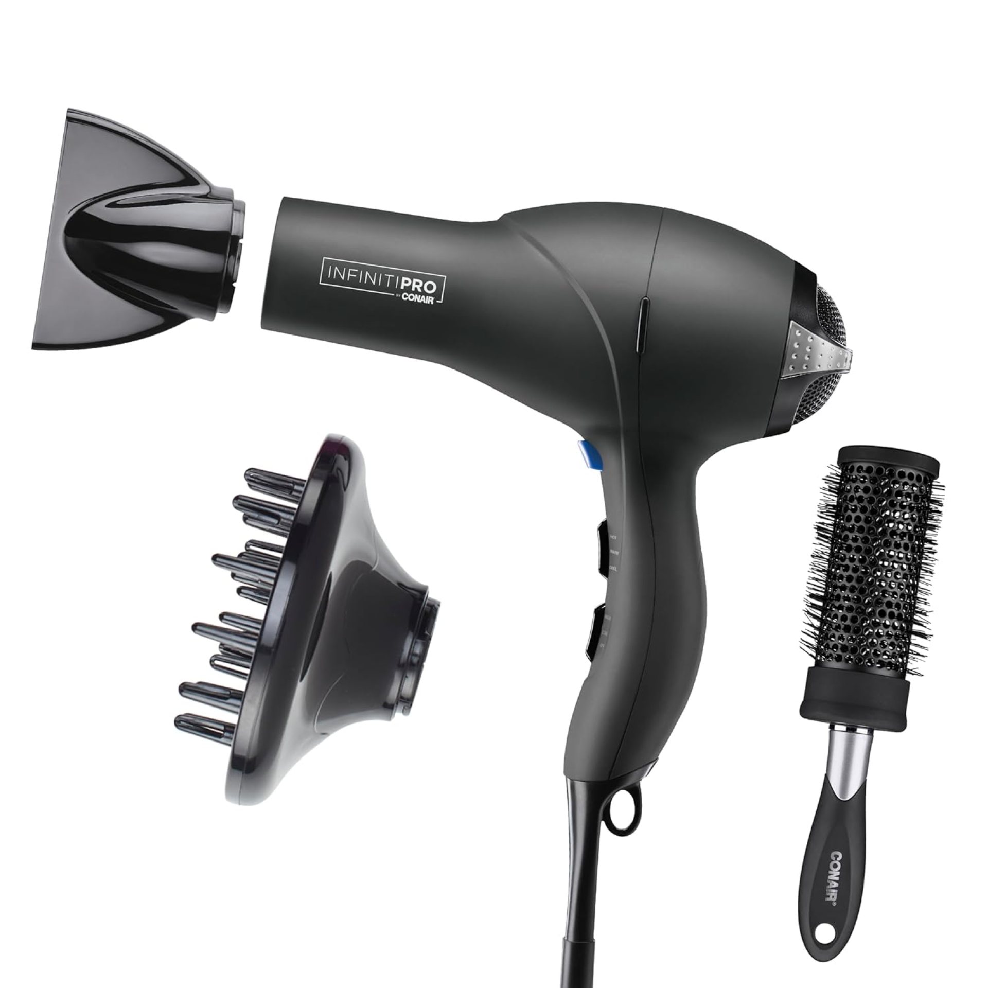 Infiniti PRO CONAIR Hair Dryer with Diffuser, Professional AC Motor, Tourmaline Ceramic Technology Blow Dryer, Includes Concentrator and Blowout Brush, Amazon Exclusive, Gray Infiniti PRO CONAIR Hair Dryer with Diffuser, Professional AC Motor, Tourmaline Ceramic Technology Blow Dryer, Includes Concentrator and Blowout Brush, Amazon Exclusive, Gray