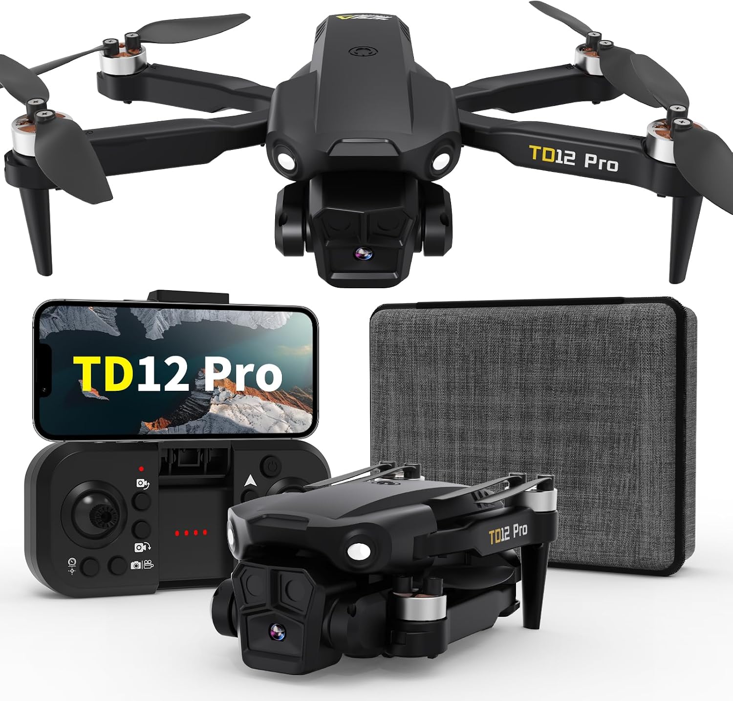 TD12Pro Foldable Drone with Camera 4K HD for Adults, Brushless Motor RC Drone with 90° Adjustable Lens, Level 3 Wind Resistance, Optical Flow Positioning, Beginner-Friendly Features TD12Pro Foldable Drone with Camera 4K HD for Adults, Brushless Motor RC Drone with 90° Adjustable Lens, Level 3 Wind Resistance, Optical Flow Positioning, Beginner-Friendly Features