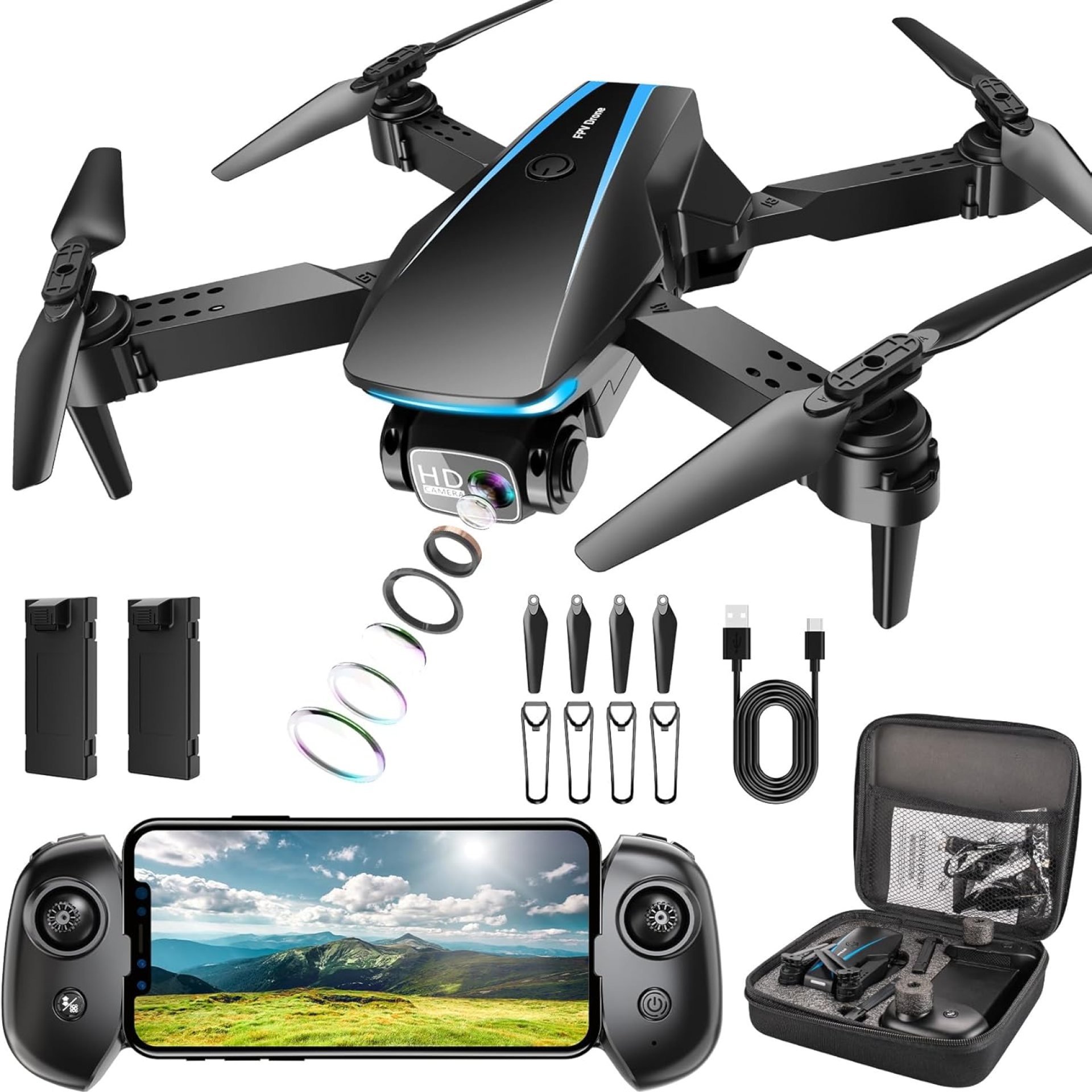 Drone with Camera – Drones for Adults, with 2 Batteries, Carrying Case, Propellers, 1080P HD Foldable Drone with Stable Hover, Trajectory Flight, Gravity Control, One Key Take Off/Land, 3D Flip Drone with Camera – Drones for Adults, with 2 Batteries, Carrying Case, Propellers, 1080P HD Foldable Drone with Stable Hover, Trajectory Flight, Gravity Control, One Key Take Off/Land, 3D Flip