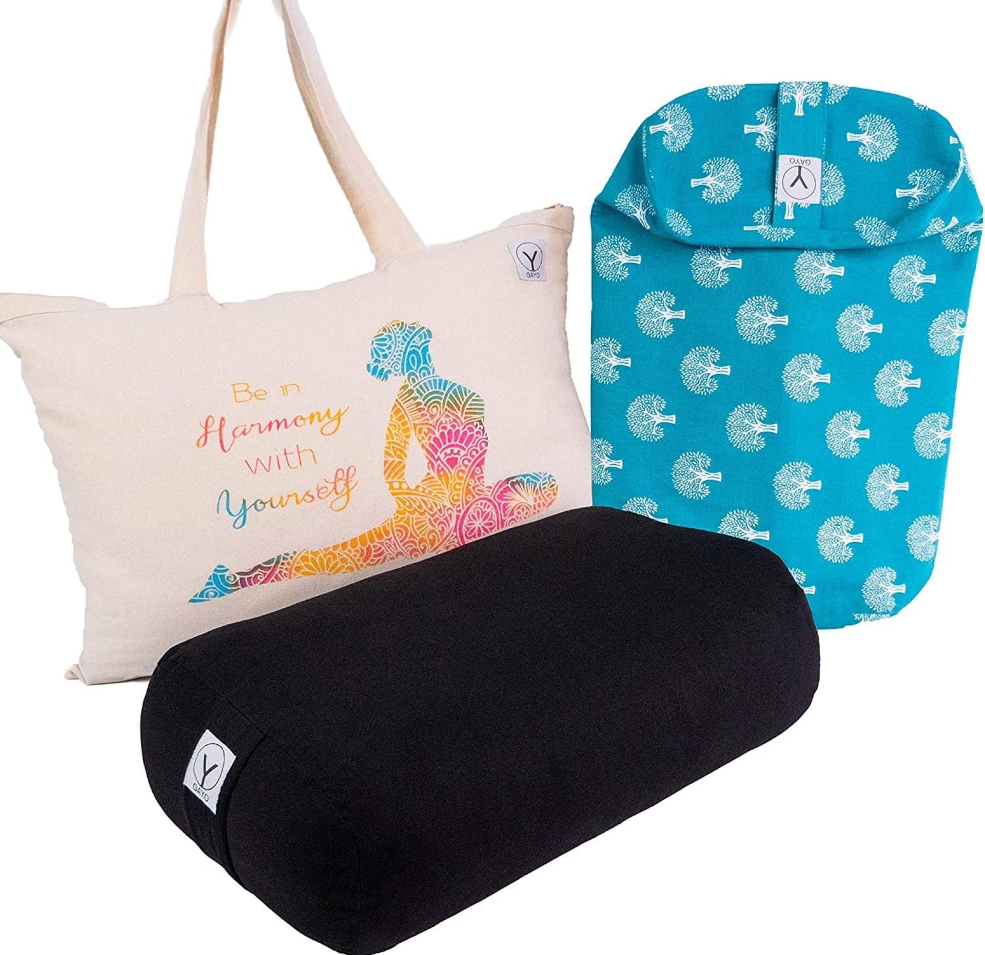 GAYO Yoga Bolster for Restorative Yoga – 100% Cotton, Includes Washable Cover and Carry Bag GAYO Yoga Bolster for Restorative Yoga – 100% Cotton, Includes Washable Cover and Carry Bag