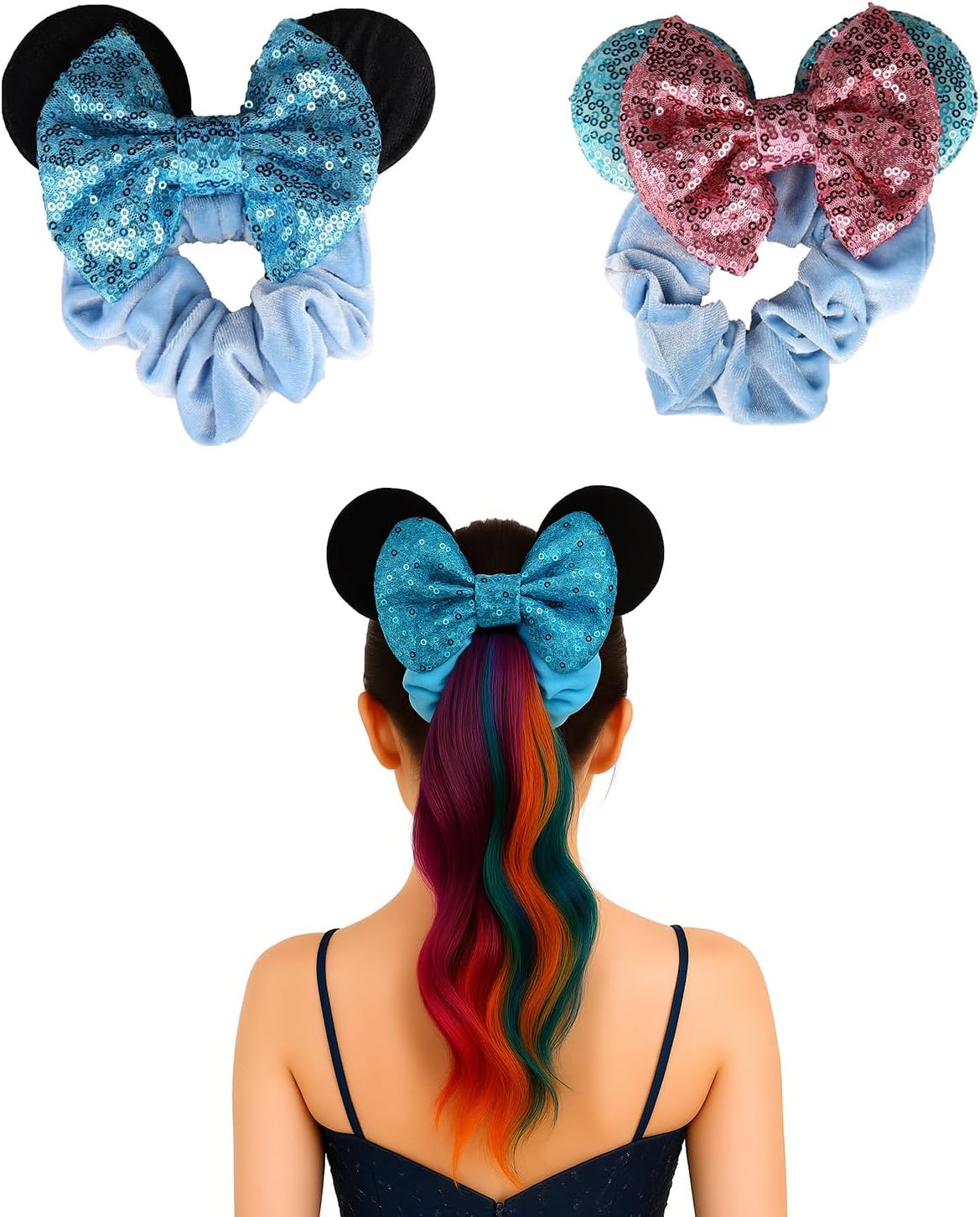 2pcs Mouse Ear Scrunchies for Kids Hair Bow Scrunchies for Women-Sequins Mouse Hair Bands for long hair(Pink) 2pcs Mouse Ear Scrunchies for Kids Hair Bow Scrunchies for Women-Sequins Mouse Hair Bands for long hair(Pink)