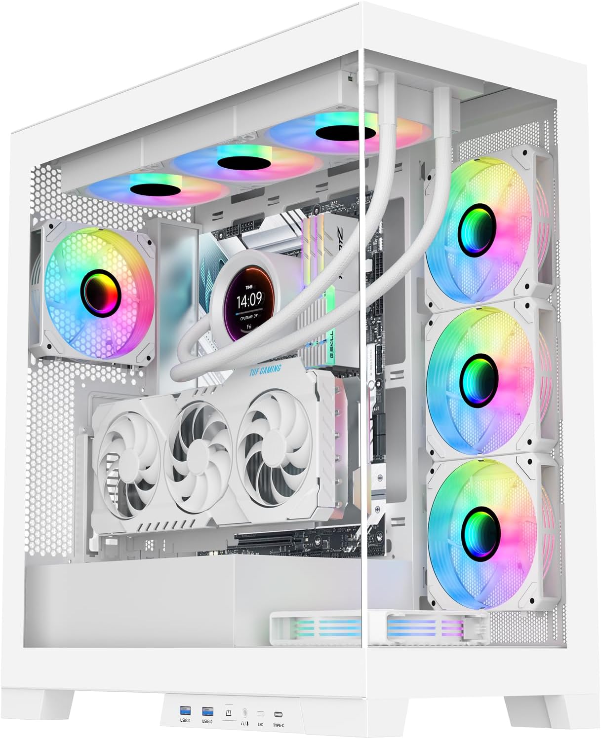 SAMA NEVIEW 4503 Mid Tower PC Case with Dual Tempered Glass Panels, 4×120mm ARGB Fans Pre-Installed, High Airflow ATX PC Case for Case PC Gaming, USB 3.0×2, Type-C Port, Supports Top 360mm AIO – White SAMA NEVIEW 4503 Mid Tower PC Case with Dual Tempered Glass Panels, 4×120mm ARGB Fans Pre-Installed, High Airflow ATX PC Case for Case PC Gaming, USB 3.0×2, Type-C Port, Supports Top 360mm AIO – White