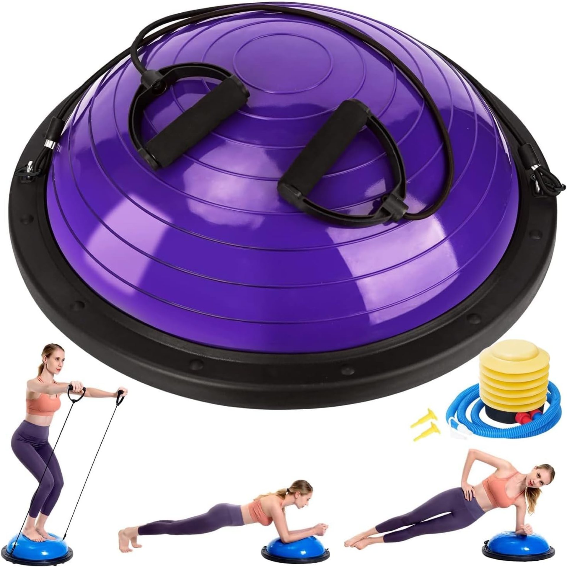 Half Balance Ball Trainer, Half Yoga Exercise Ball with Resistance Bands and Foot Pump, Balance Trainer for Stability Training, Strength Exercise Fitness, Home Gym Workout Equipment Half Balance Ball Trainer, Half Yoga Exercise Ball with Resistance Bands and Foot Pump, Balance Trainer for Stability Training, Strength Exercise Fitness, Home Gym Workout Equipment