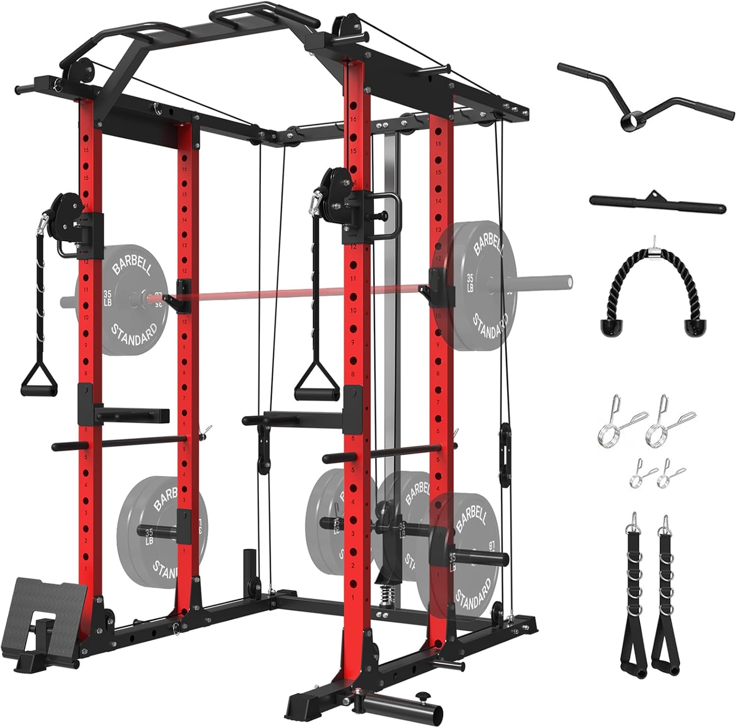 Mikolo Power Cage, Power Rack with Cable Crossover System, 1500LBS Squat Rack with LAT Pull Down System, Workout Cage with Pulley System for Fitness Home Gym Mikolo Power Cage, Power Rack with Cable Crossover System, 1500LBS Squat Rack with LAT Pull Down System, Workout Cage with Pulley System for Fitness Home Gym