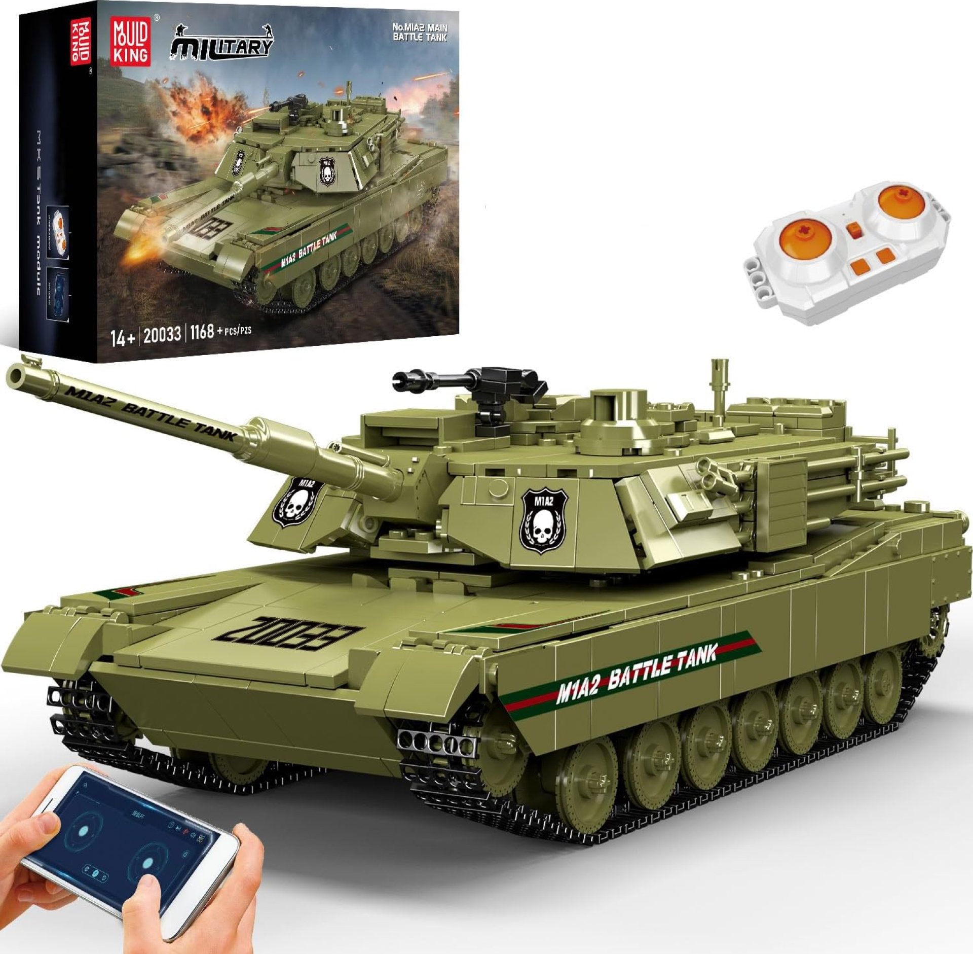 Mould King 20033 MIA2 Main Tank Building Block Kits, 1168 PCS Military Vehicle Model Building Blocks Set, DIY Collectible Model Kits, Remote/APP Control Construction Block Sets for Adults Mould King 20033 MIA2 Main Tank Building Block Kits, 1168 PCS Military Vehicle Model Building Blocks Set, DIY Collectible Model Kits, Remote/APP Control Construction Block Sets for Adults
