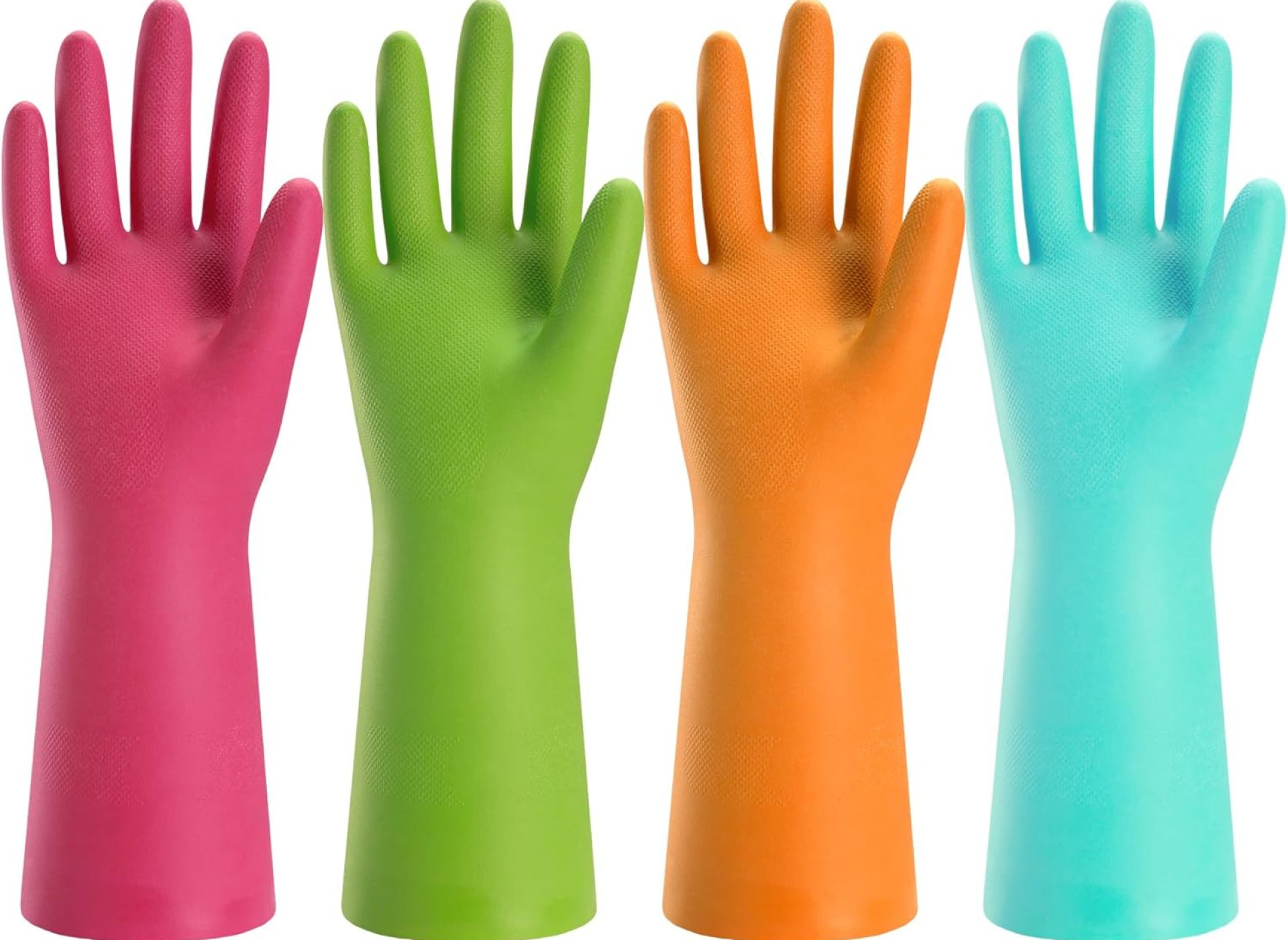 Bamllum Rubber Cleaning Gloves for Kitchen – 4 Pairs Reusable Dishwashing Gloves for Household, Flexible Long-lasting & Waterproof (Medium, Blue+Green+Red+Orange) Bamllum Rubber Cleaning Gloves for Kitchen – 4 Pairs Reusable Dishwashing Gloves for Household, Flexible Long-lasting & Waterproof (Medium, Blue+Green+Red+Orange)