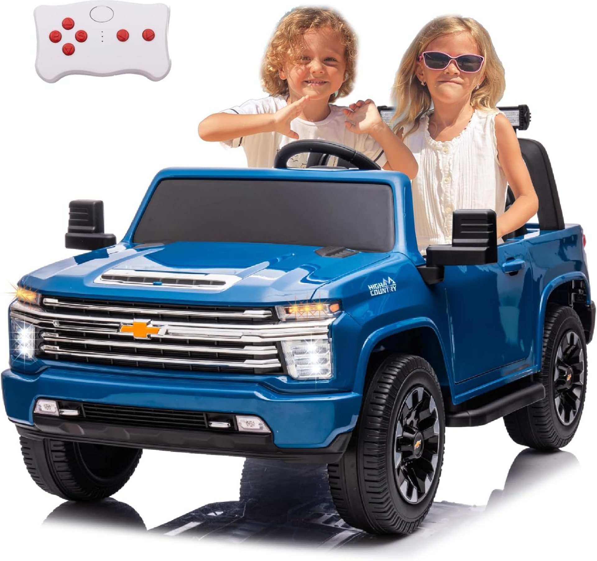 24V Kids Ride On Car 2-Seater Ride On Toy Truck for Big Kids, Electric Vehicles Ride on Toy Car with Remote Control for Boys Girls Licensed Chevrolet Silverado HD Pickup Truck Outdoor, Blue 24V Kids Ride On Car 2-Seater Ride On Toy Truck for Big Kids, Electric Vehicles Ride on Toy Car with Remote Control for Boys Girls Licensed Chevrolet Silverado HD Pickup Truck Outdoor, Blue