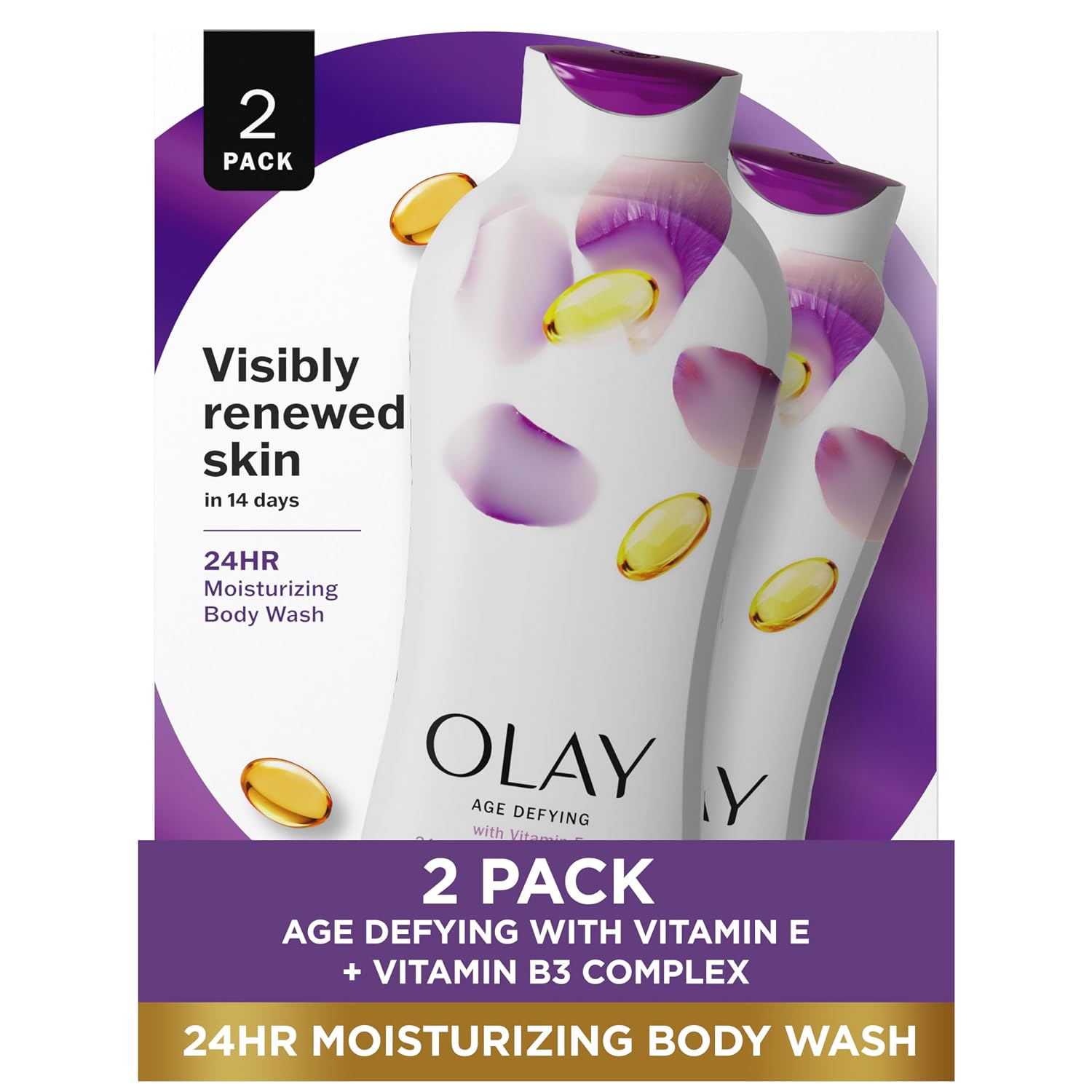 Olay Body Wash for Women, Age Defying with Vitamin E, 24hr Moisturizing, Hydrating & Refreshing, B3 Vitamin Complex, Free of Parabens & Phthalates, For All Skin Types, Scented, 22 fl oz (Pack of 2) Olay Body Wash for Women, Age Defying with Vitamin E, 24hr Moisturizing, Hydrating & Refreshing, B3 Vitamin Complex, Free of Parabens & Phthalates, For All Skin Types, Scented, 22 fl oz (Pack of 2)